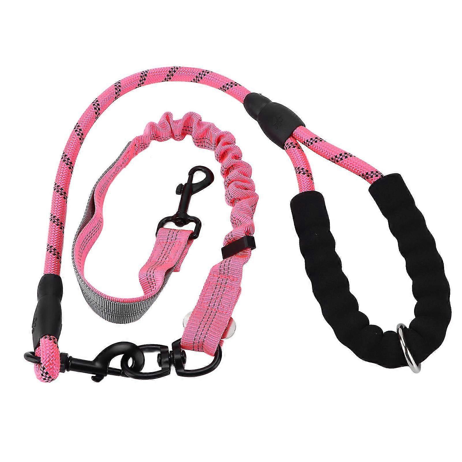 Multifunctional Elastic Shock Absorption Dog Walking Leash - Explosion-Proof Running Leash for Pets in Stylish Pink Design