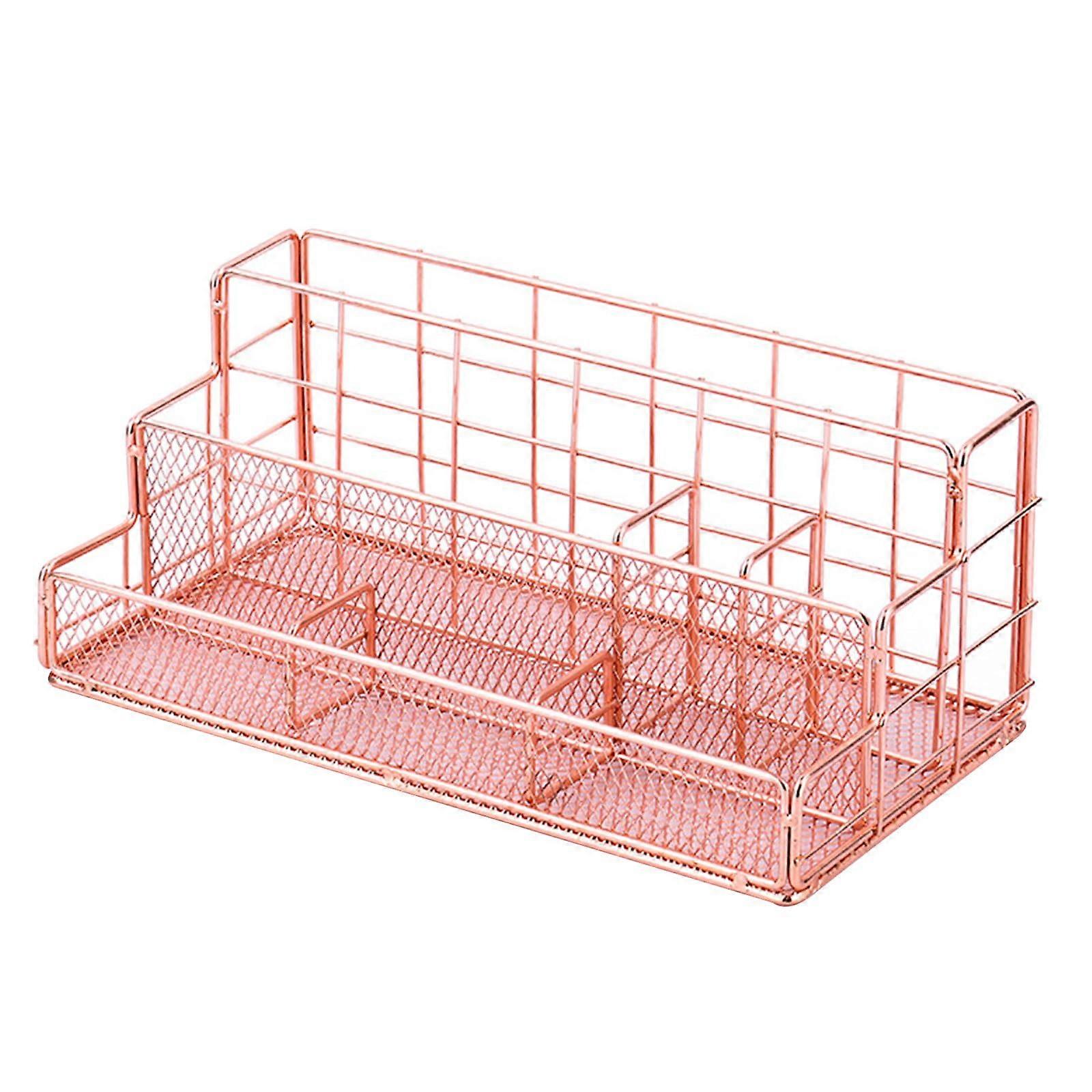 Desk Organizer Set with File Storage Box for Office and School Supplies, Rose Gold