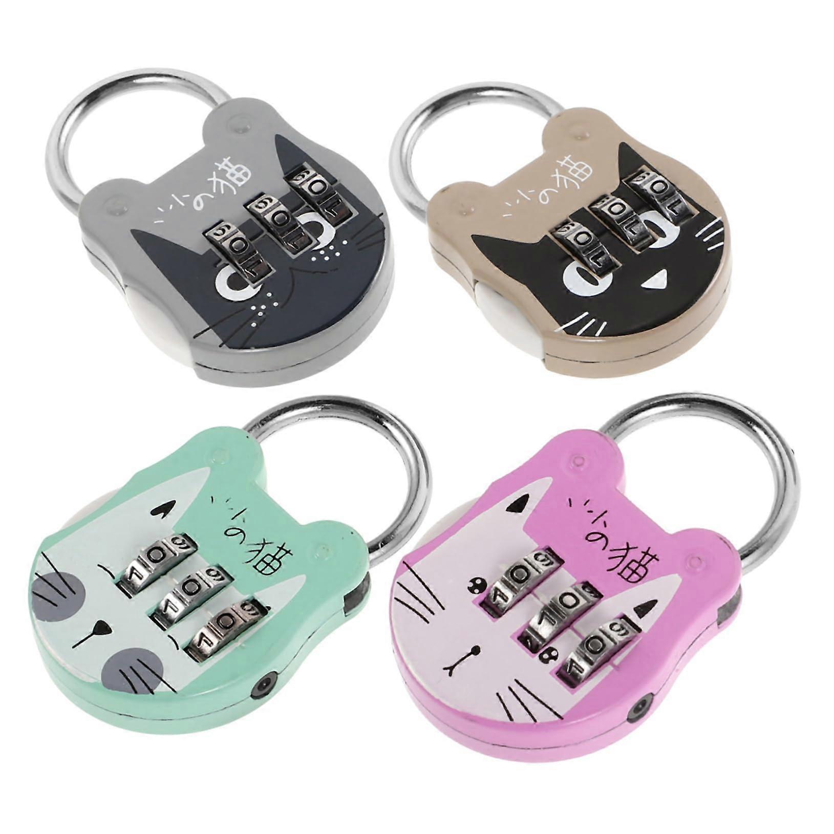 Cartoon Table Lock Pack of 4 Small Combination Locks for Lockers, Mini Rustproof Locker Locks in Cute Designs