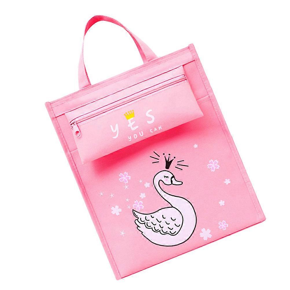 Students School Bag Handheld Tutorial Bag for Class Pink Oxford Fabric with Zipper 1Pack