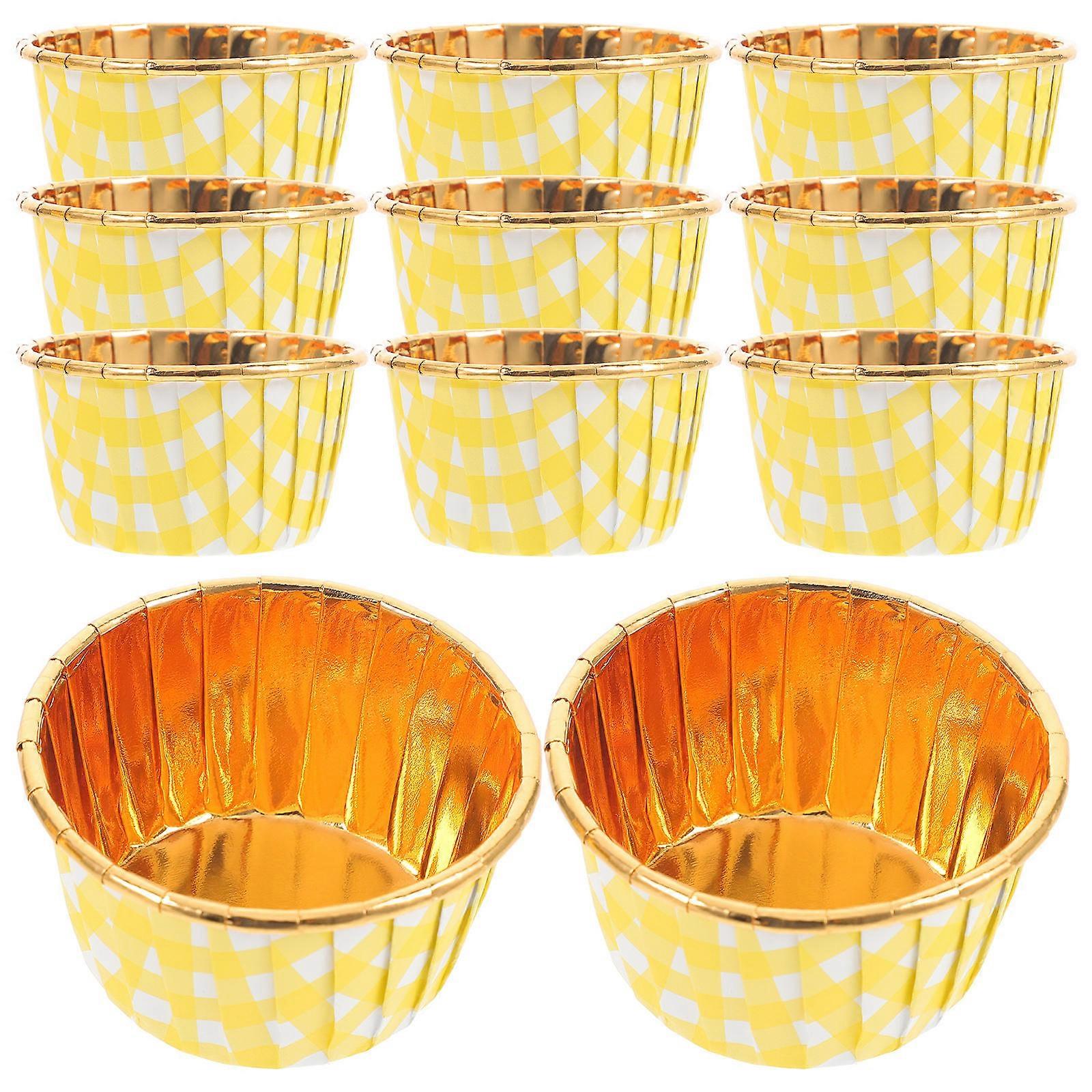 50pcs Yellow AluminiumFoil Paper Cupcake Liners for Storage Use, High Temperature Resistant Muffin Cups