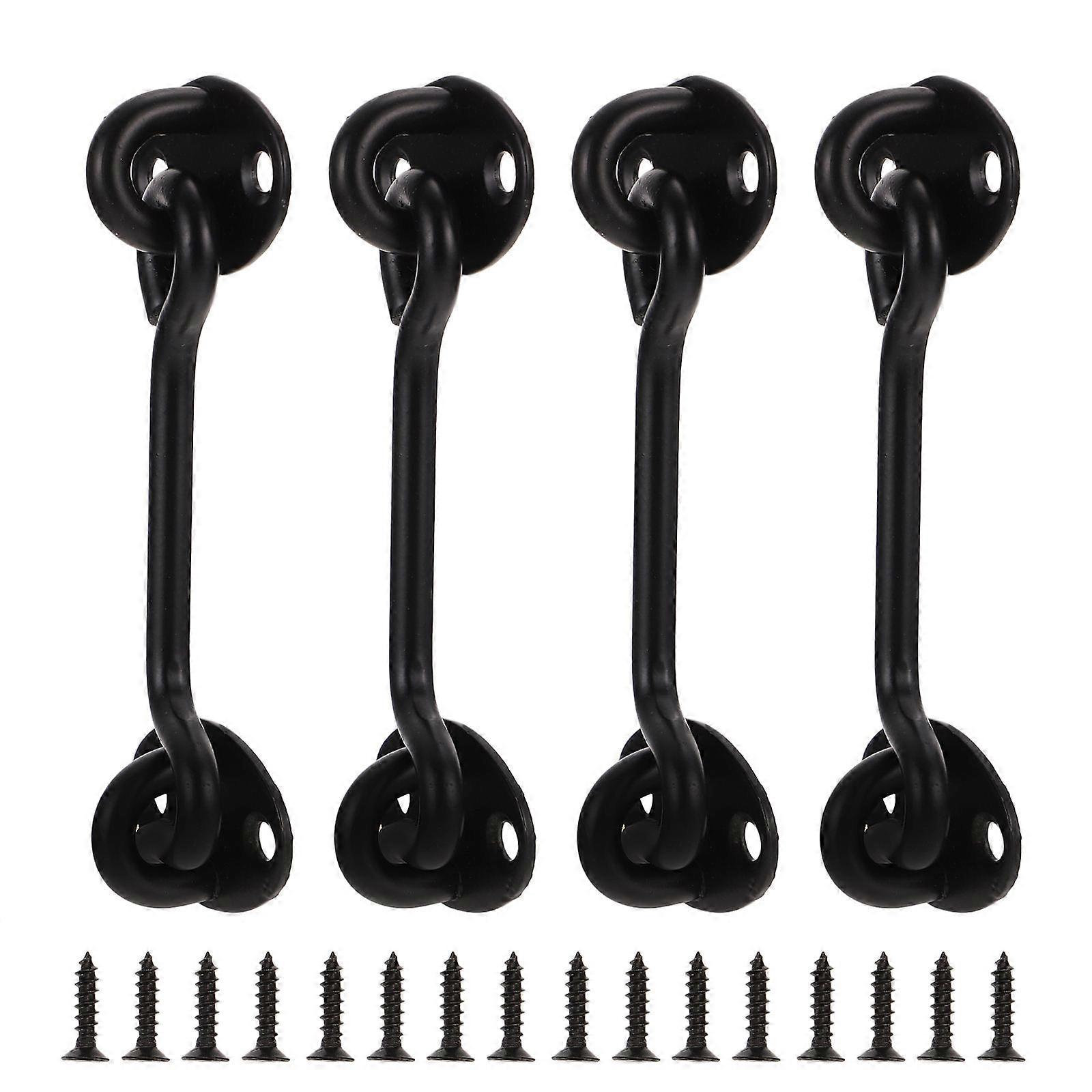 Manual Locking Door Hook and Eye Latch for Gates Black 4 Sets Perfect for Office Use
