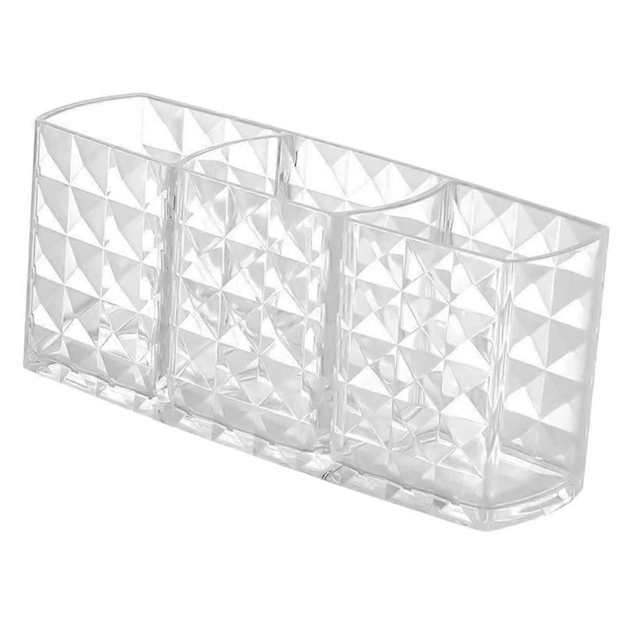 Elegant Storage Box with Diamond Pattern, Makeup Brush Holder, Desk Organizer, Multi-Compartment Lipstick Case