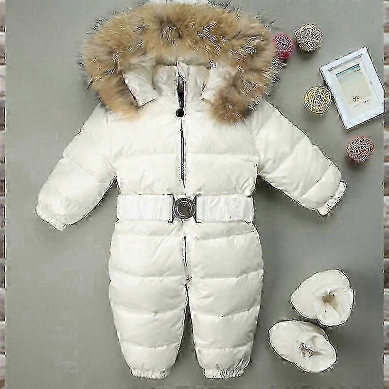 unbrand Unisex Baby Hooded Jumpsuit For 0-24 Months Boys Girls Jumpsuit Romper With Fur Collar White