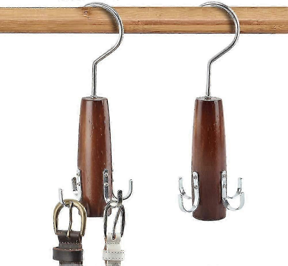 شماعات حزام خشبية طبيعية 2 حزمة ، نهاية سلسة رفوف حزام الخشب الصلب مع 360 خطاف دوار ، حامل منظم خزانة توفير المساحة للأوشحة