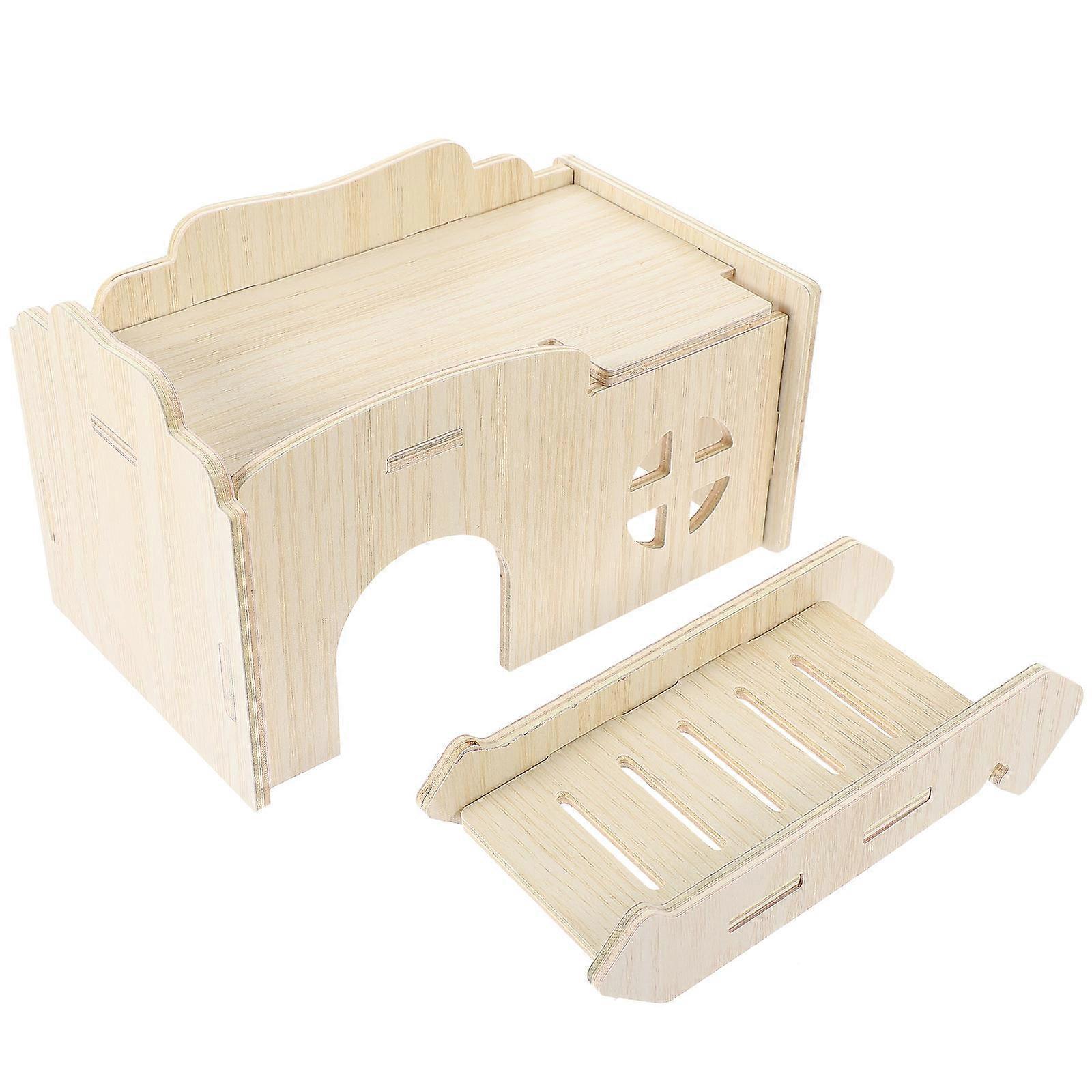 Durable Natural Wood Double Hamster Villa with Platform and Hideout – Ideal for Chinchillas, Hamsters, and Small Rodents – Climbing and Chewing