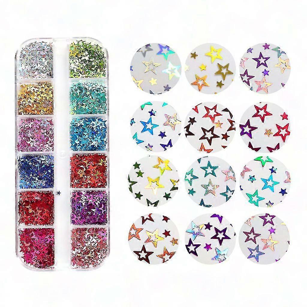 Holographic Glitter Hollow Star Sequins - 12 Grids/Box for Epoxy Resin Filling
