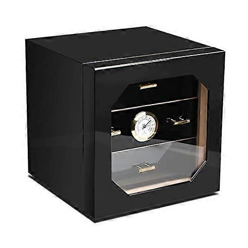 Cedar Wood Cigar Box Large-Capacity Solid Wood Piano Lacquer With Independent Partition 24x26x24 Cm Black