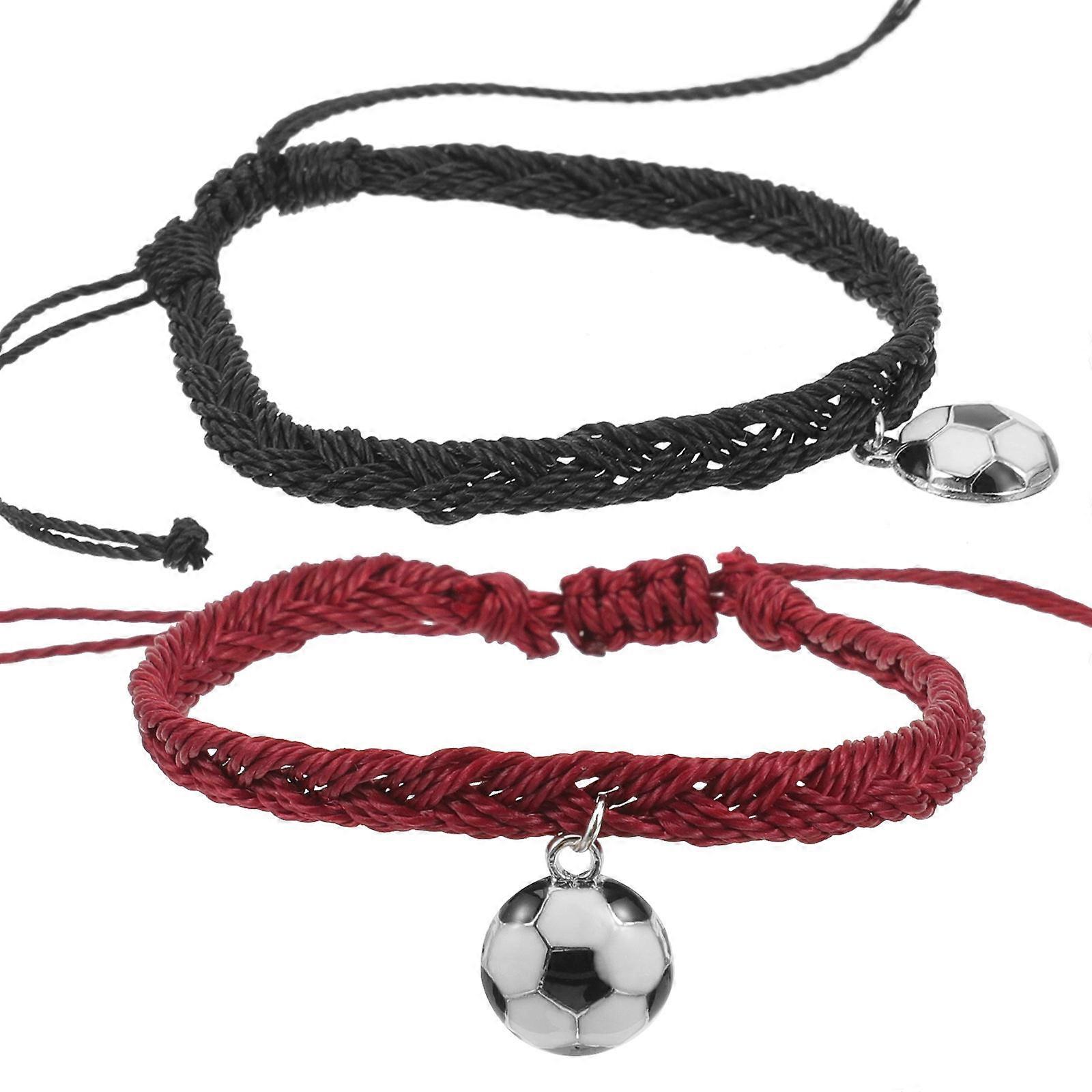 Football Bracelet Soccer Wristband Everyday Use Assorted Color Wax Thread Party Accessory 2Pcs