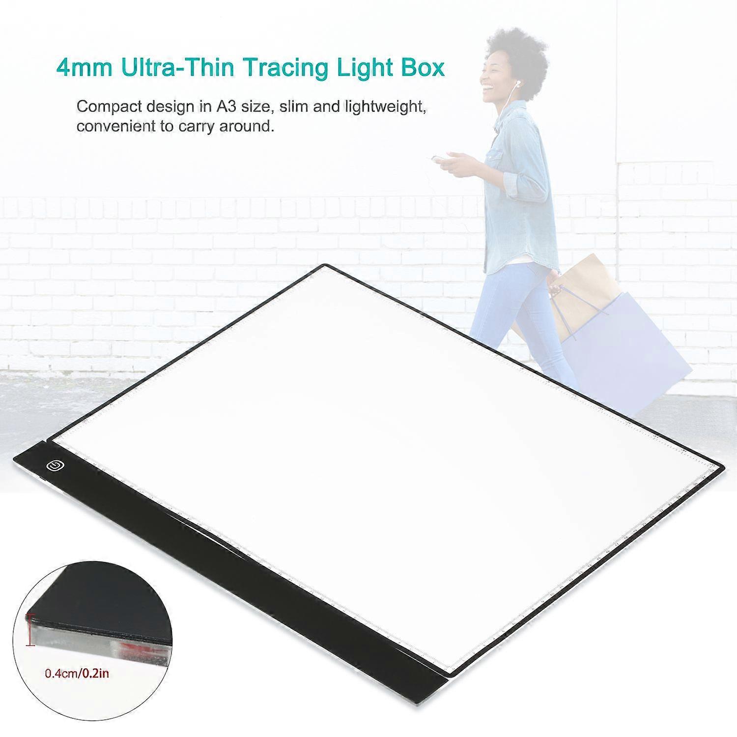 A3 LED Tracing Light Box Pad Graphic Tablet 4mm Ultra-Thin Drawing Board Copyboard 3 Levels Dimming with Separate Scale Plate Clips USB Cable for Arti