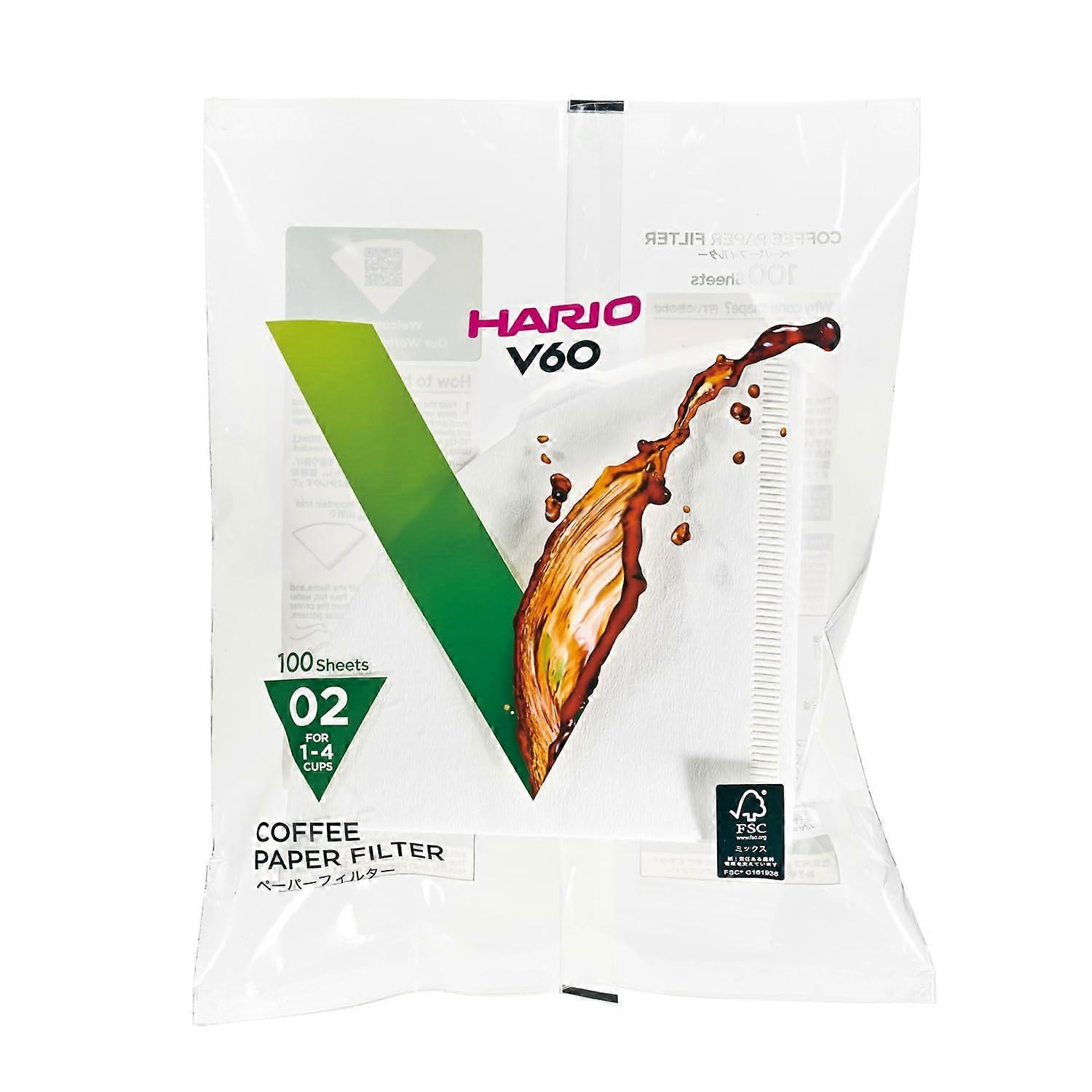 Paper Coffee Filters for V60 Dripper, Compatible with Size 02, White, 100 Pack, 100 Pieces, VCF02100W White Size 2 100 Pieces