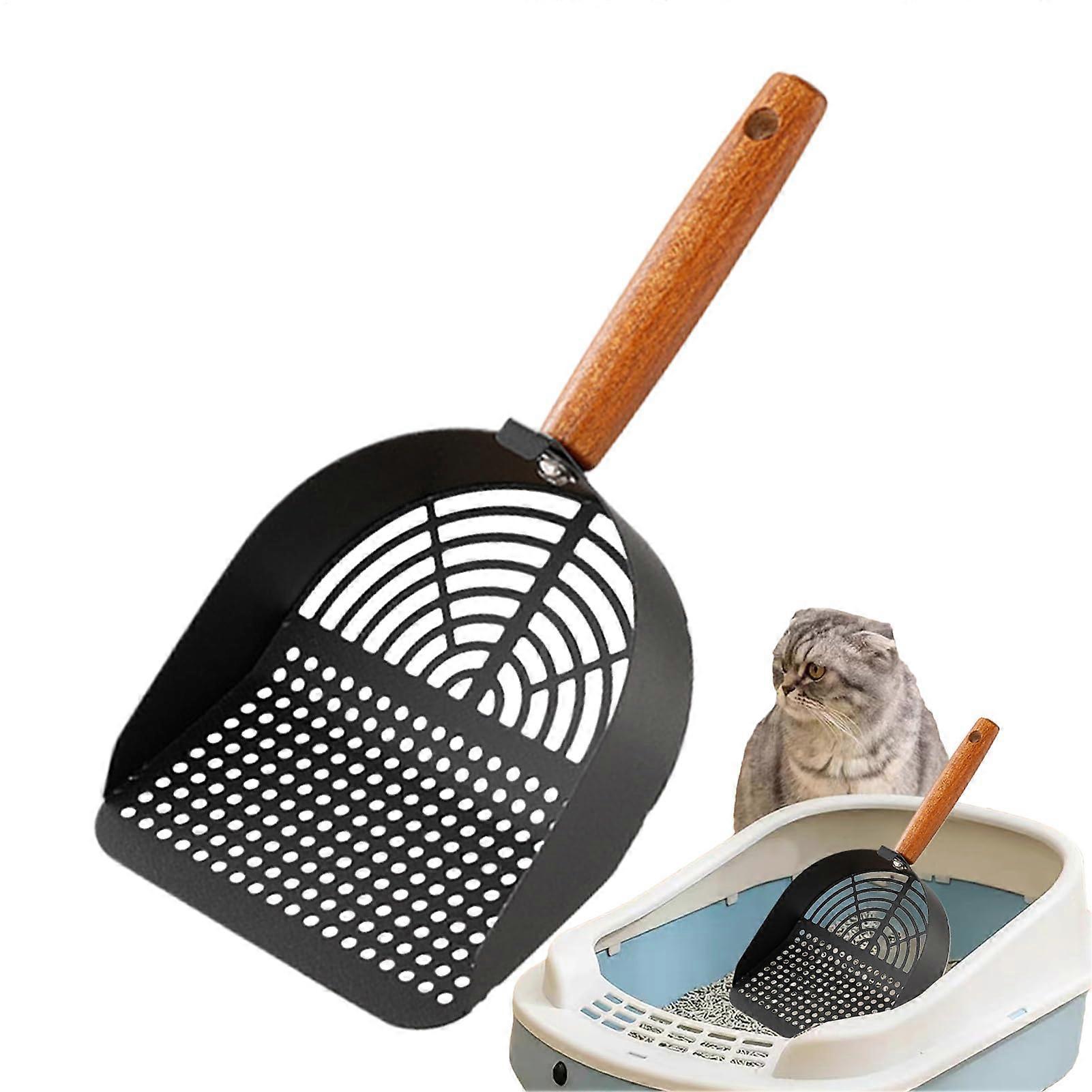 Litter Scoop Stainless Steel Kitten Lifter, Ergonomic Long-Handle, Round-Hole Style