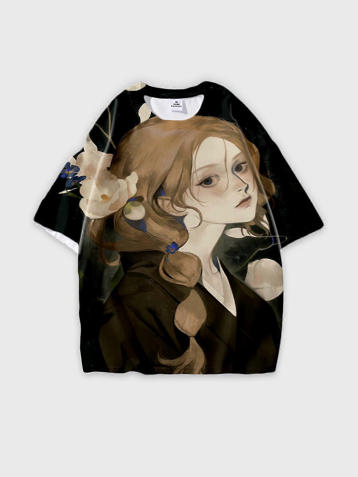 T-Shirt Round Neck, Loose Short Sleeve Pattern Graphic Tee, Unisex Summer Casual Top U1567