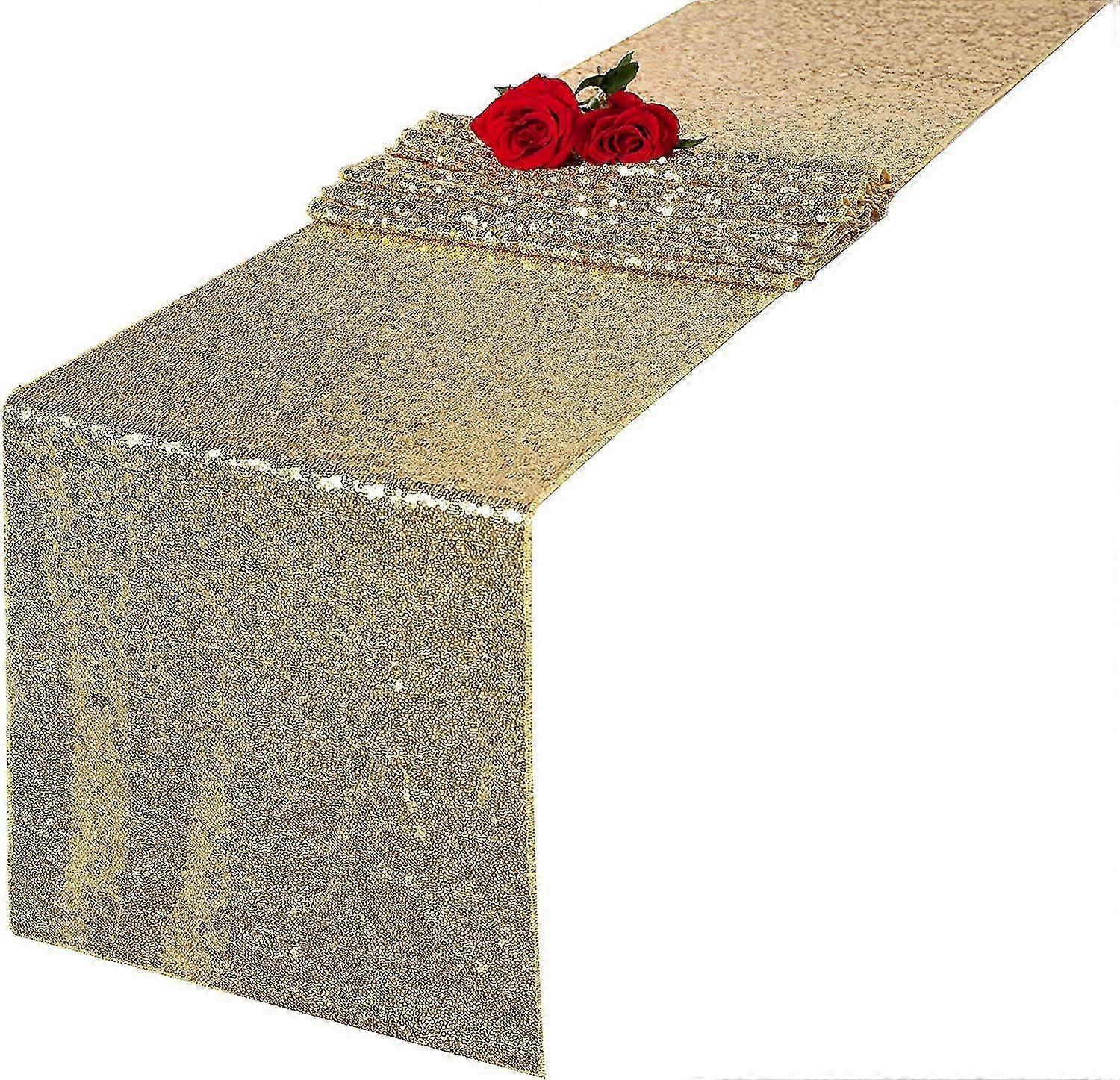 2025 Sequin Table Runner 12 x 72 inch Glitter Table Linens (Gold)