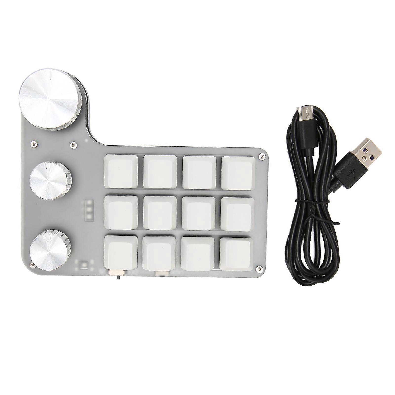 Programmable 12-Key Mini Keypad with 3 Knobs Blue Switch Mechanical for Gaming Control
