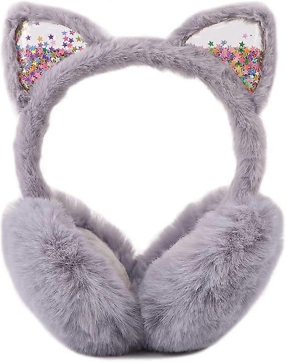 Women's Plush Foldable Adjustable Earmuffs Gray
