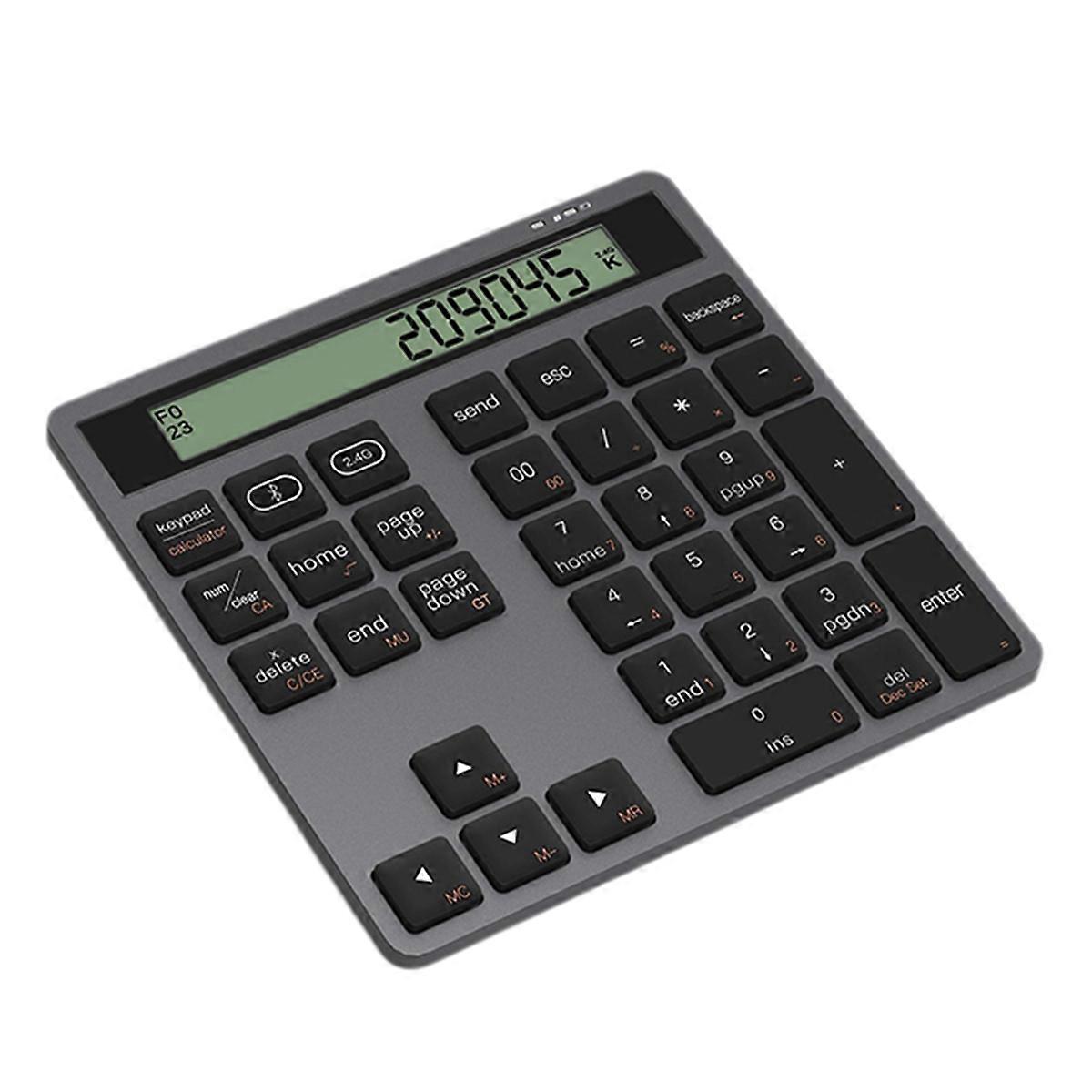 Ergonomische Bluetooth Dual Mode Wireless Numeric Keyboard mit Display Taschenrechner 2in1 Wireless Number Keypad Grau