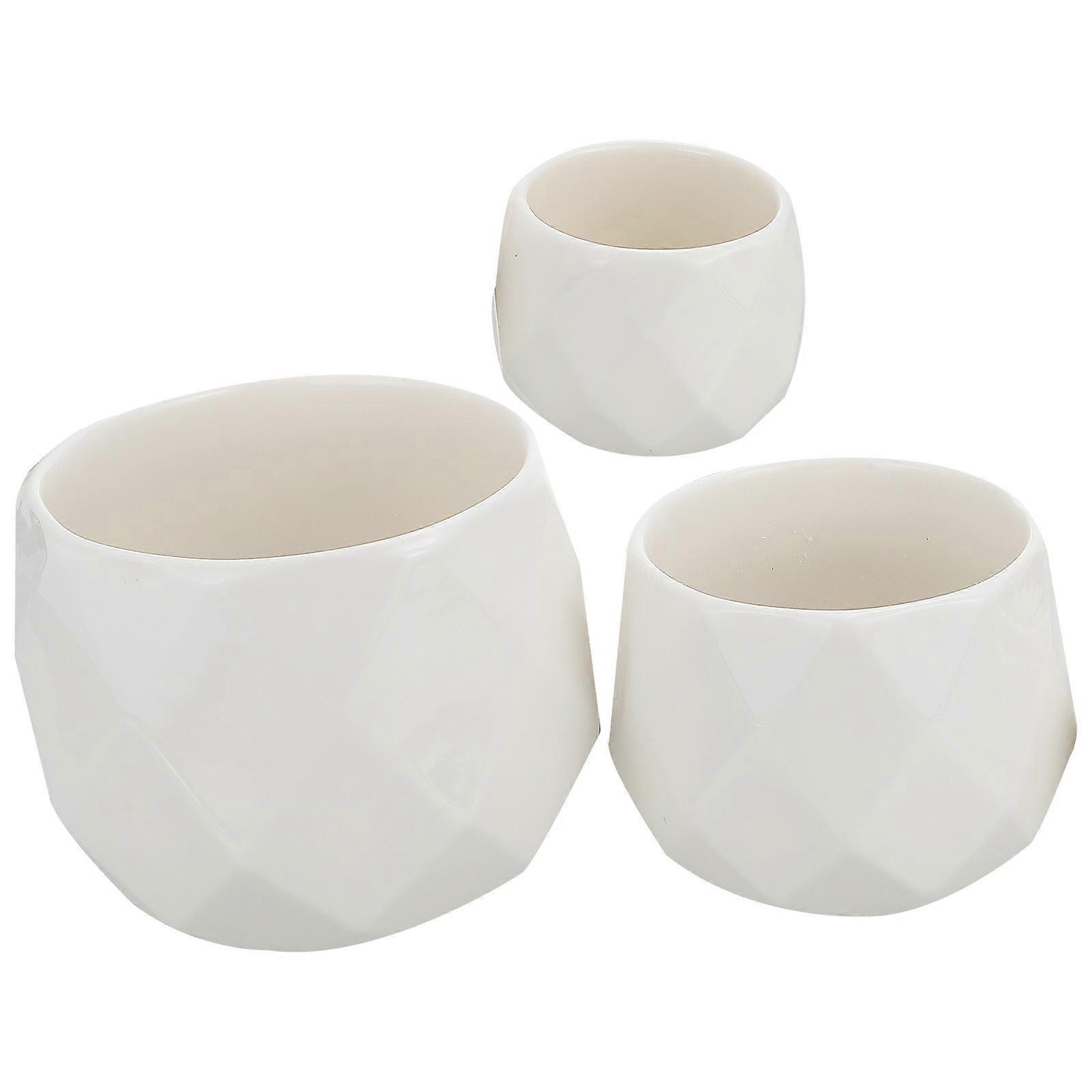 Ceramic Flower Pot Polyhedral Shape for Succulent Plants 3Pcs Set
