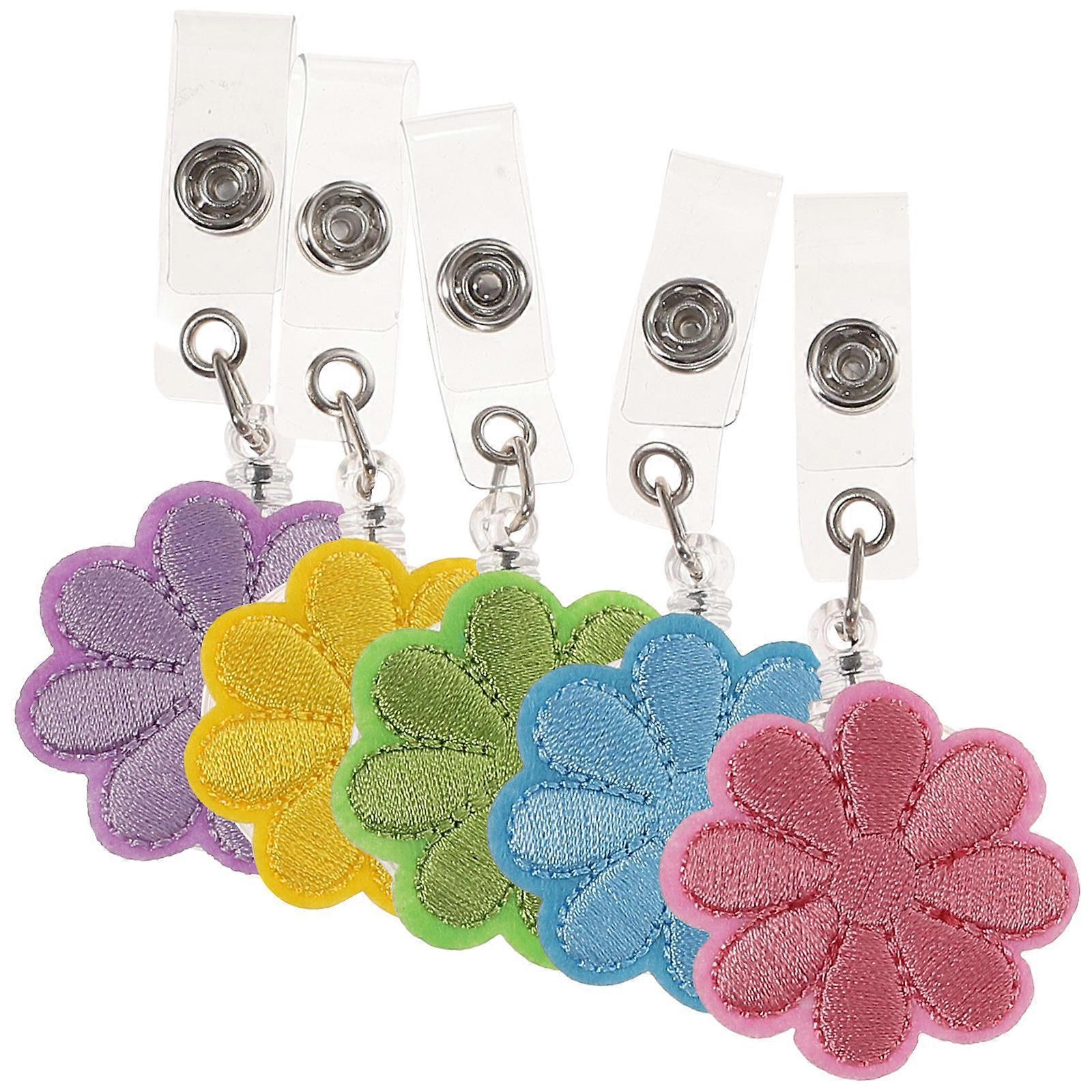Name Badge Reel Flower Holder for Office Use Retractable 5Pcs Badge Reels
