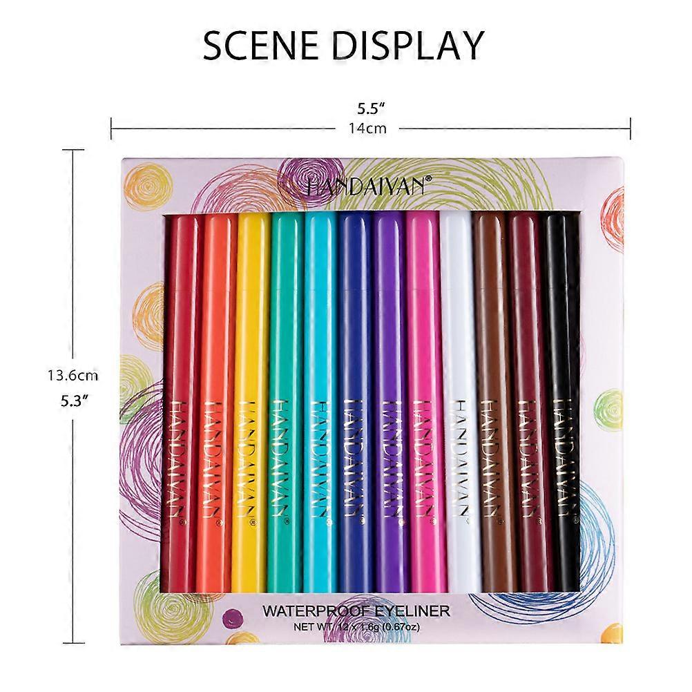 12 Color Liquid Eyeliner Pen Set 1.6g x12 Smudge Proof Matte