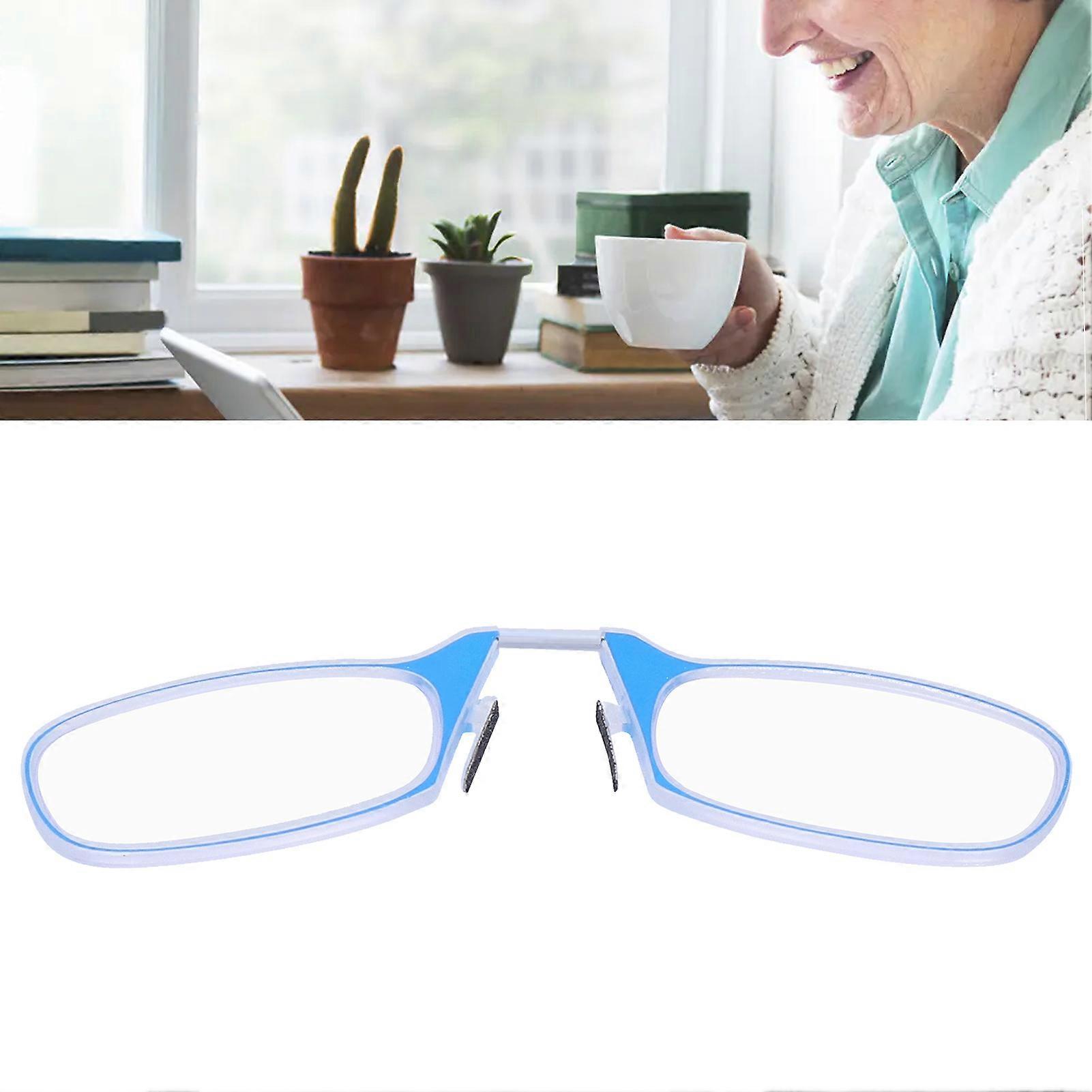 Blue Light Blocking Nose Clip Armless Reading Glasses +200 Blue