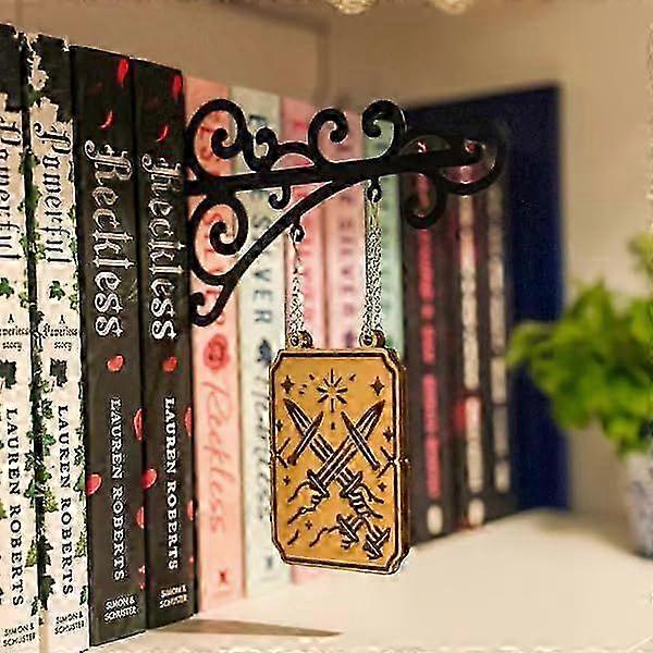 2025 Book Nook Tavern Signs Genre Shelf Labels with Hanging Brackets, Handmade Halloween Categorize Books Bookshelf Signs, Unique Bookshelf Accessorie