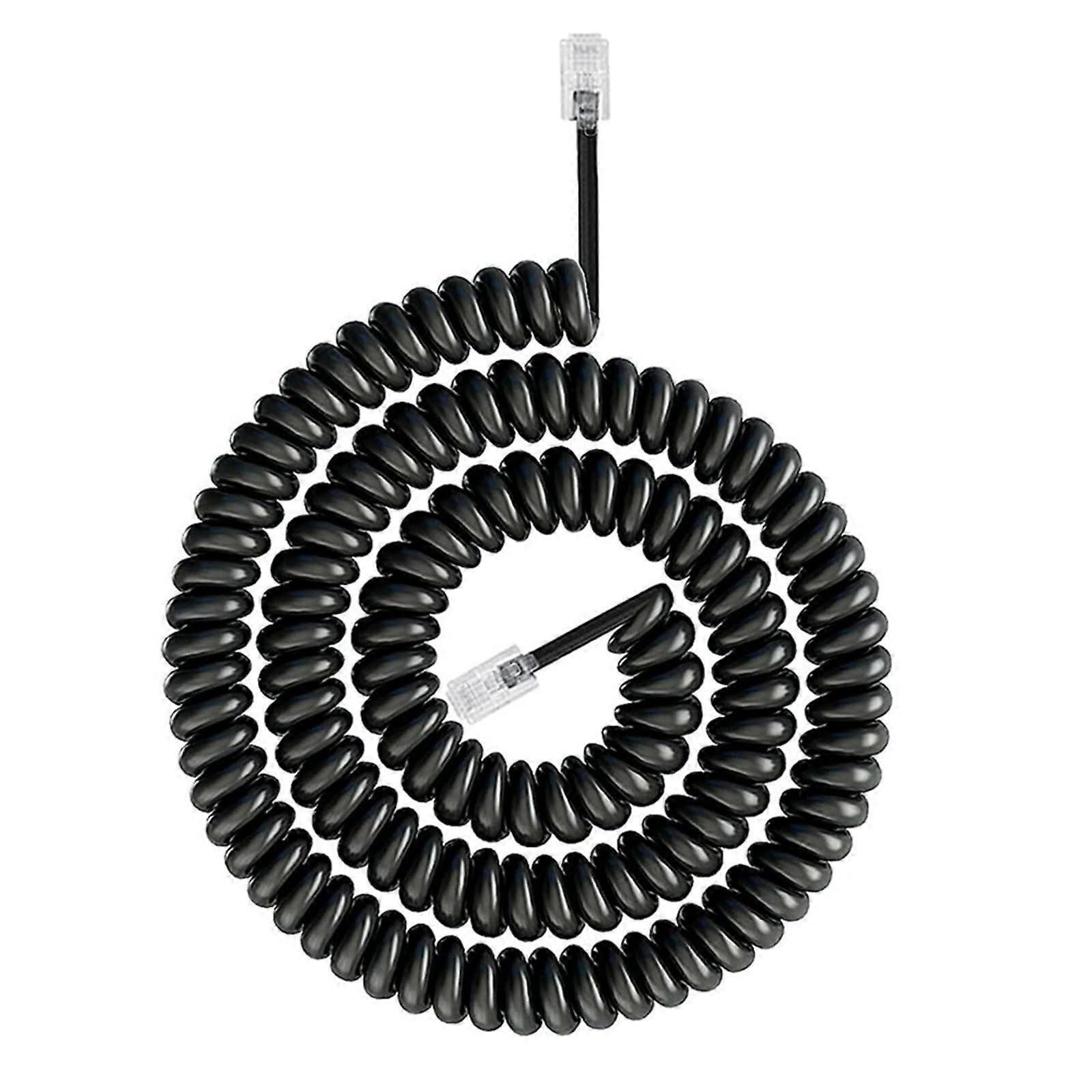 RJ9 RJ11 4P4C Phone Line SpringDesigned Stretchable Durability Cord Black 3 Meters For Home Or Office Clear Calls