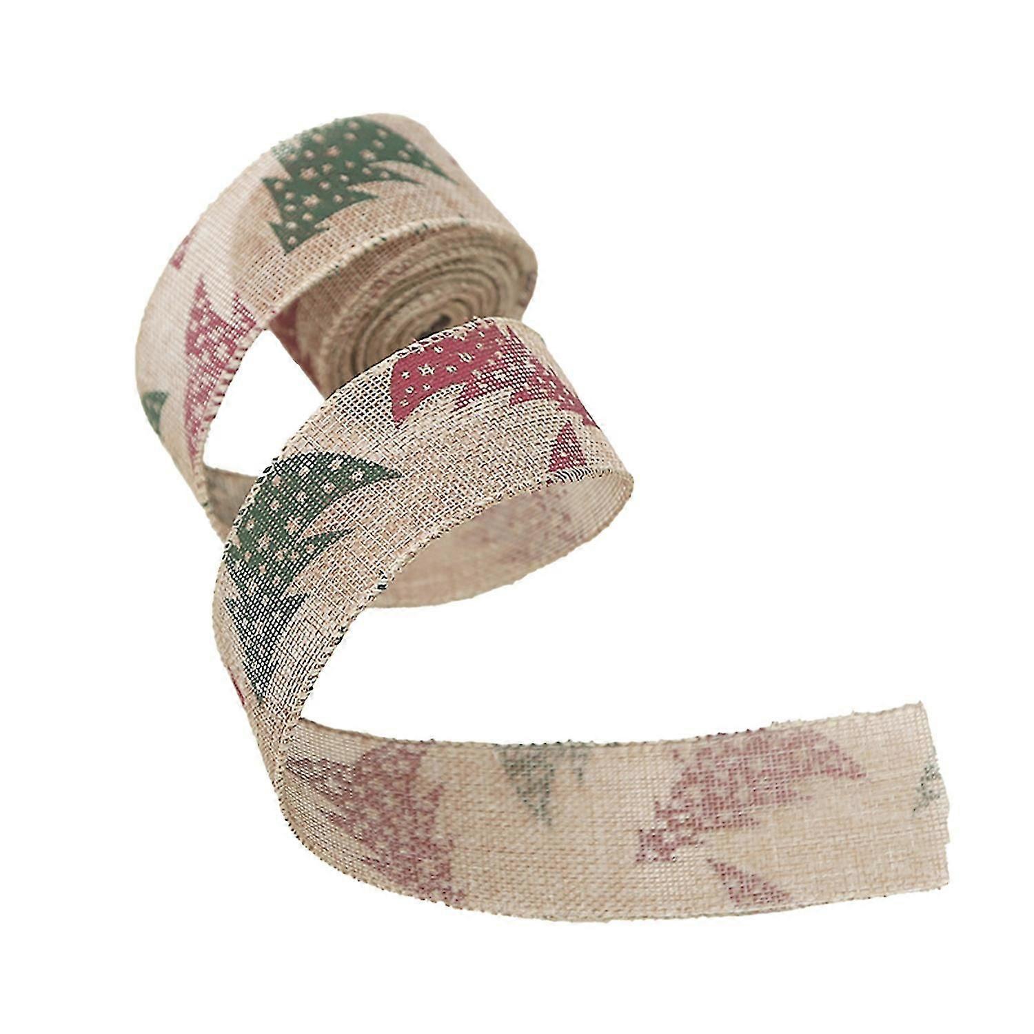 1 Roll DIY Christmas Ribbon Fashion Imitation Linen Wrapping Ribbon with Wired Edge for Home