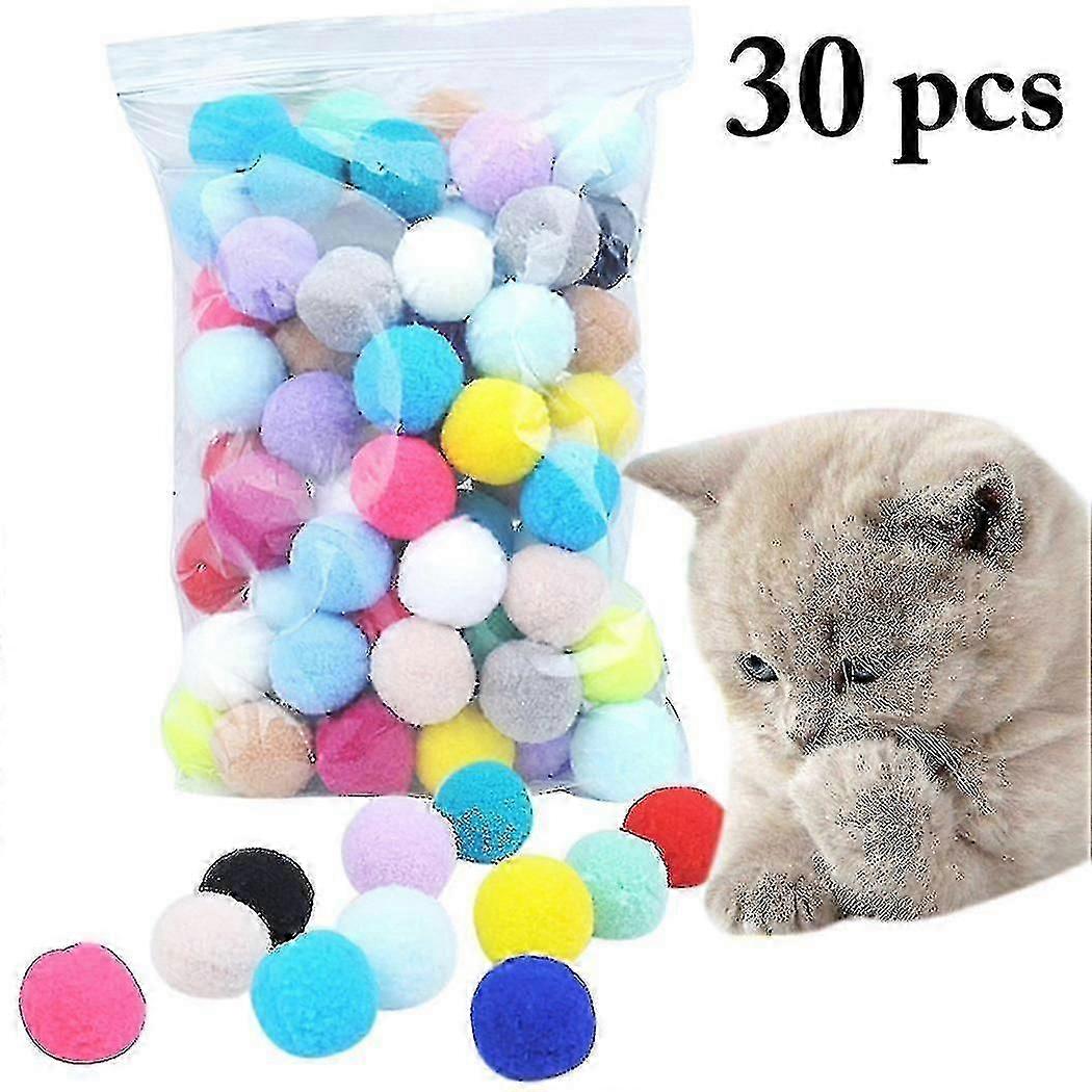 30pcs Cute Funny Cat Toys Stretch Plush Ball 0.98in Cat Toy Ball Creative Colorful Interactive Cat Pom Pom Cat Chew Toy