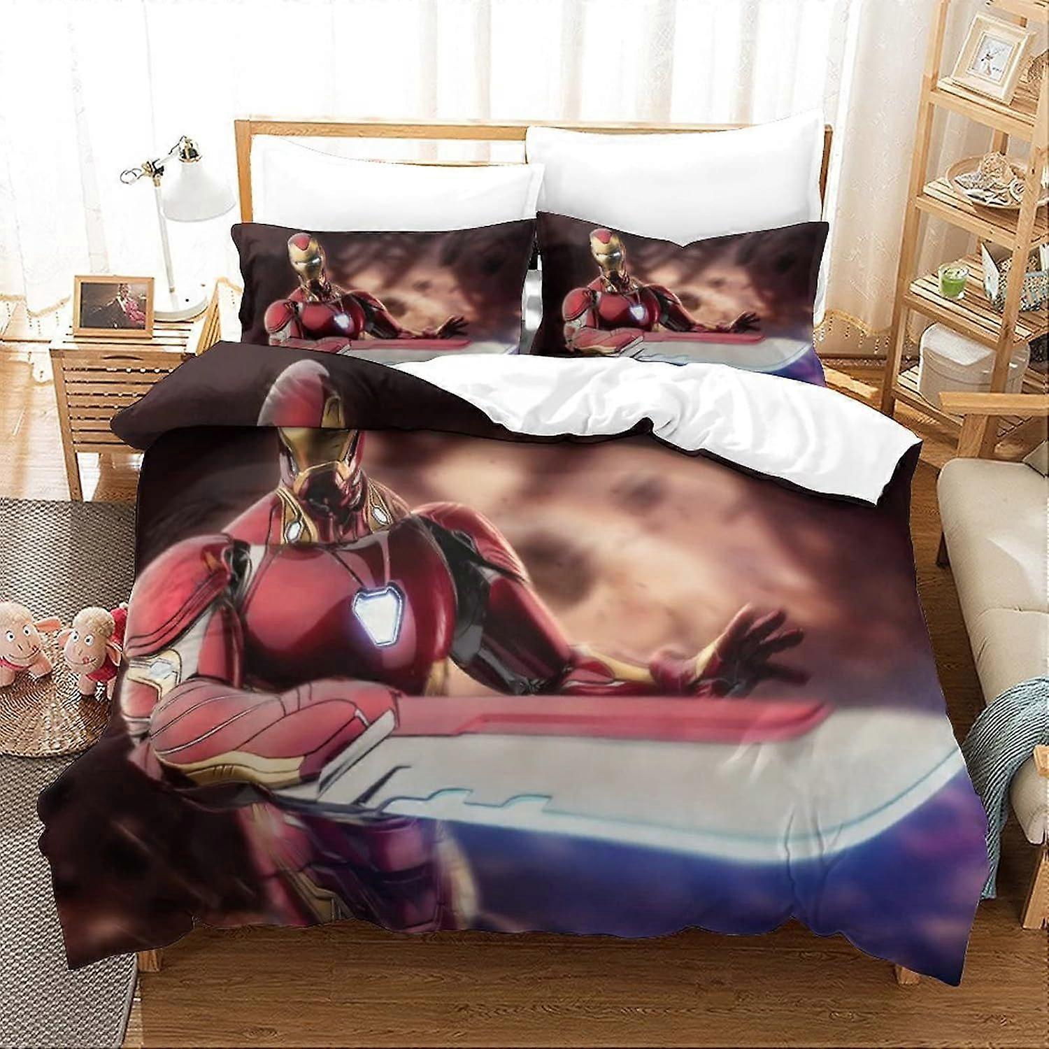Duvet Cover Set Single Iron Man Printed Duvet Covers Bedding Set for in Kids Teens Adults Soft Hypoallergenic Quilt Cover with Pillowcase with Zipeer 