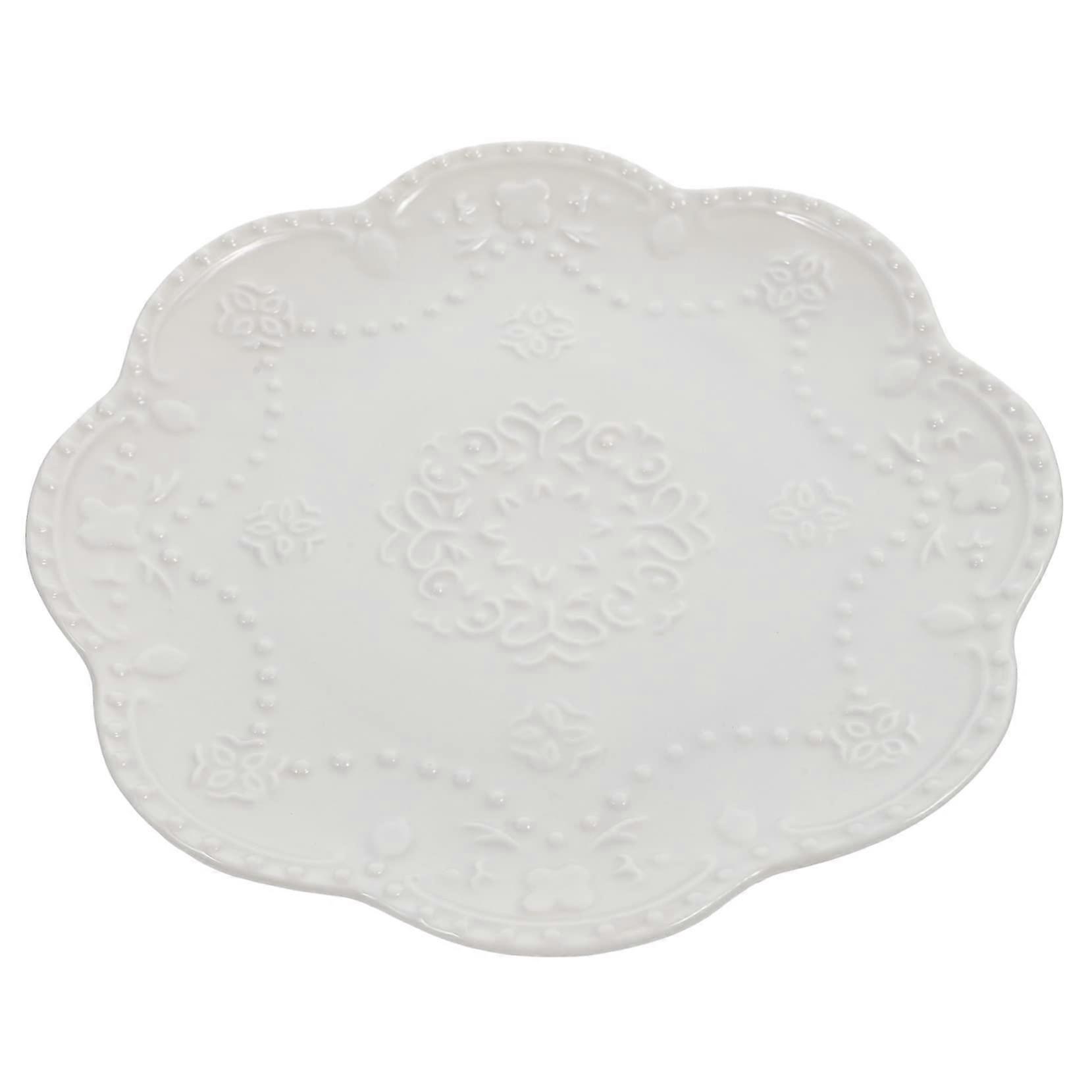 Multi Function Large Embossed Edge Plate Porcelain Dessert Plate Steak Serving Dish For Home Restaurant Bar Use Easy To Clean Reusable