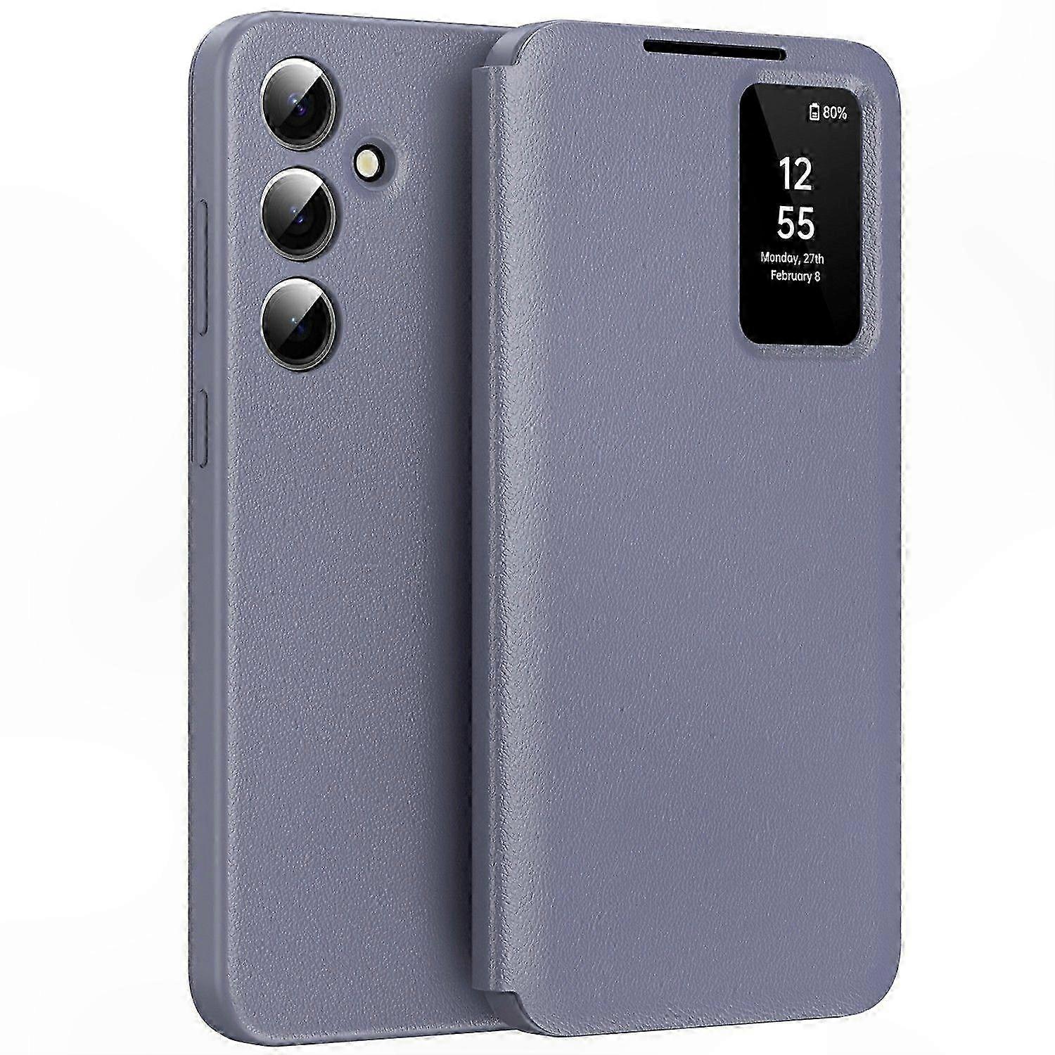Galaxy A56 5G Case with Card Holder & Smart View Window - Green Leather Phone Cover