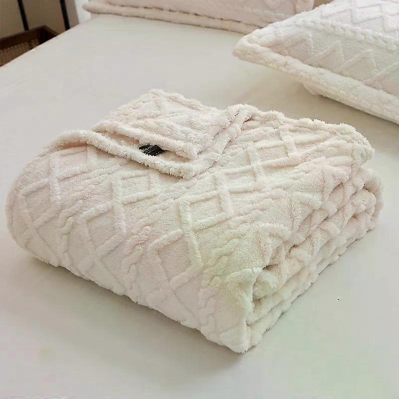 Jacquard Fluffy Single/Double Blanket Solid Color Warm Machine Washable Comfortable Blankets Rest Blanket (Excluding Pillowcase)