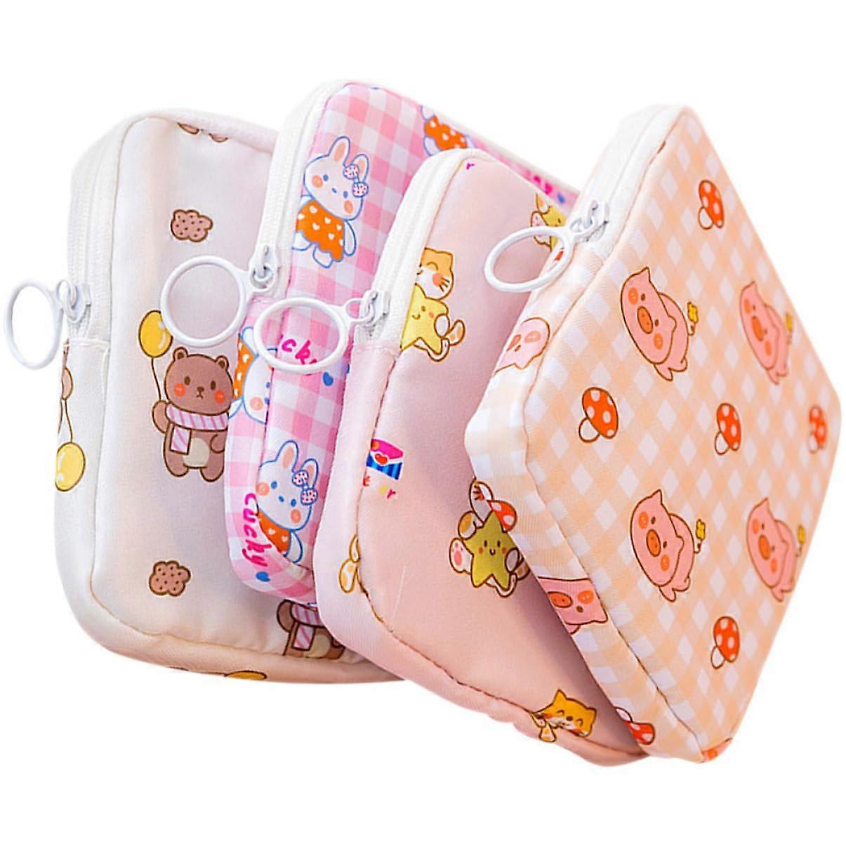 Portable Zipper Sanitary Holders 4Pack Period Pouches Daily Use MixedDesign MultiPurpose Storage For Menstrual Pads
