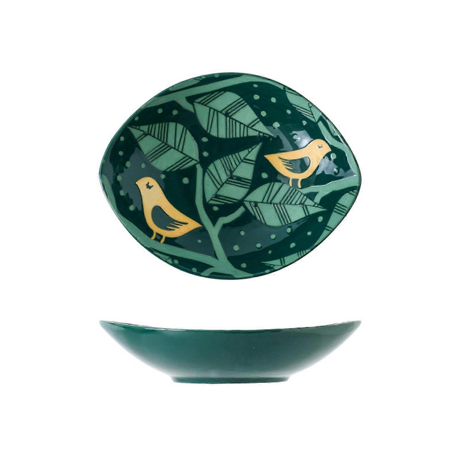 Hand Painted Japanese Style Ceramic Tableware For Desserts And Salads Boat Plates With Green Magpie Pattern