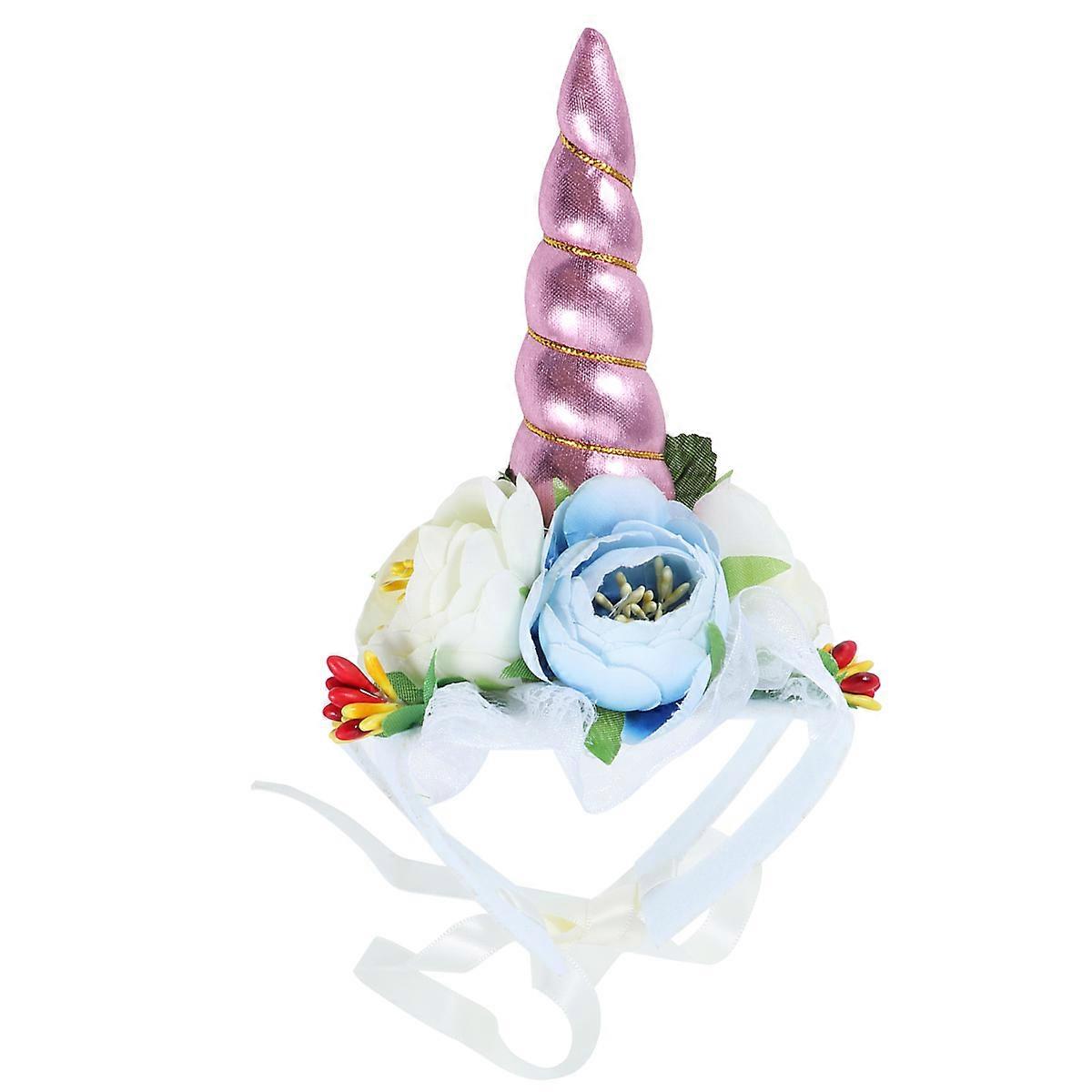 Pet Puppy Hat Unicorn Cloth Props for Party Use 2Pcs Pink Horn