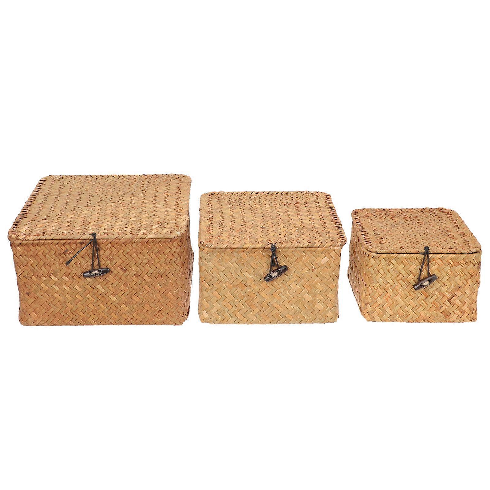 Sea Grass Woven Basket Practical Cosmetics Storage Box 3Pcs