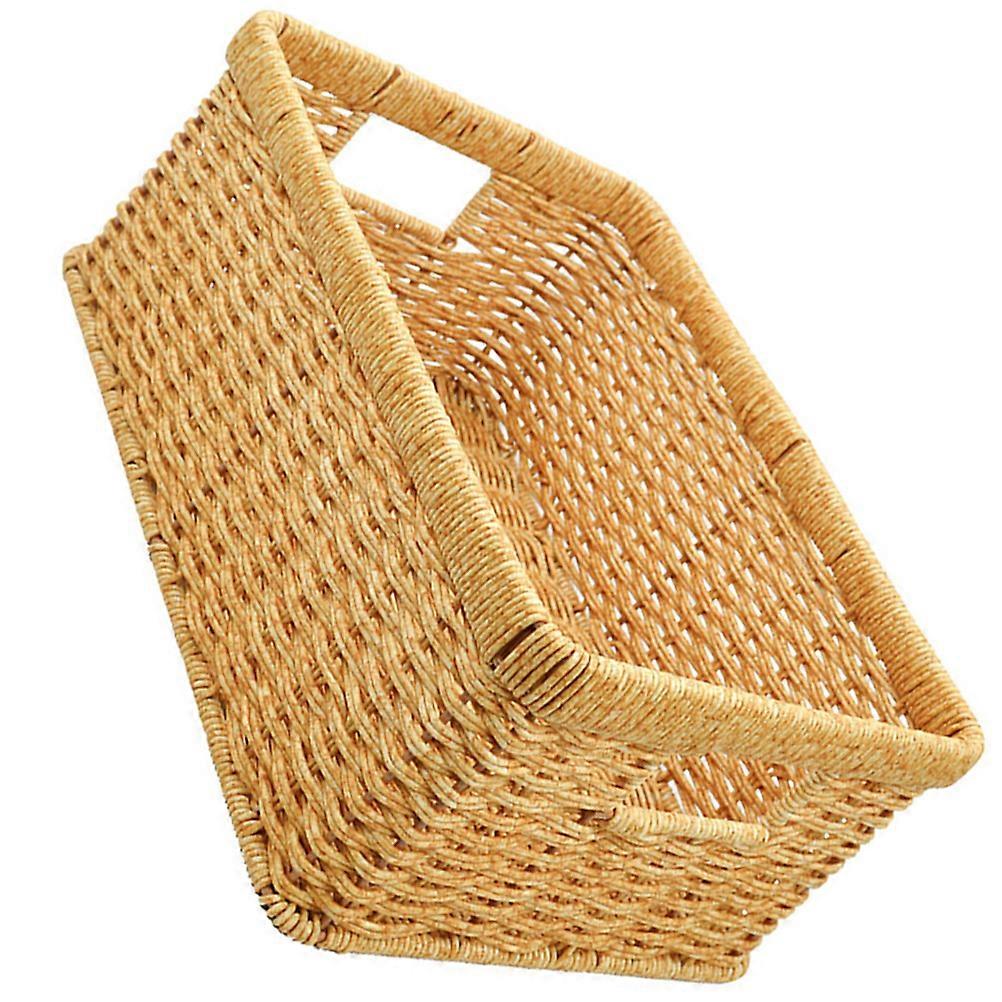 Imitation Rattan Rectangle Rattan Basket Storage Woven Texture Home Storage Khaki 34X24X16CM Organization 1Set