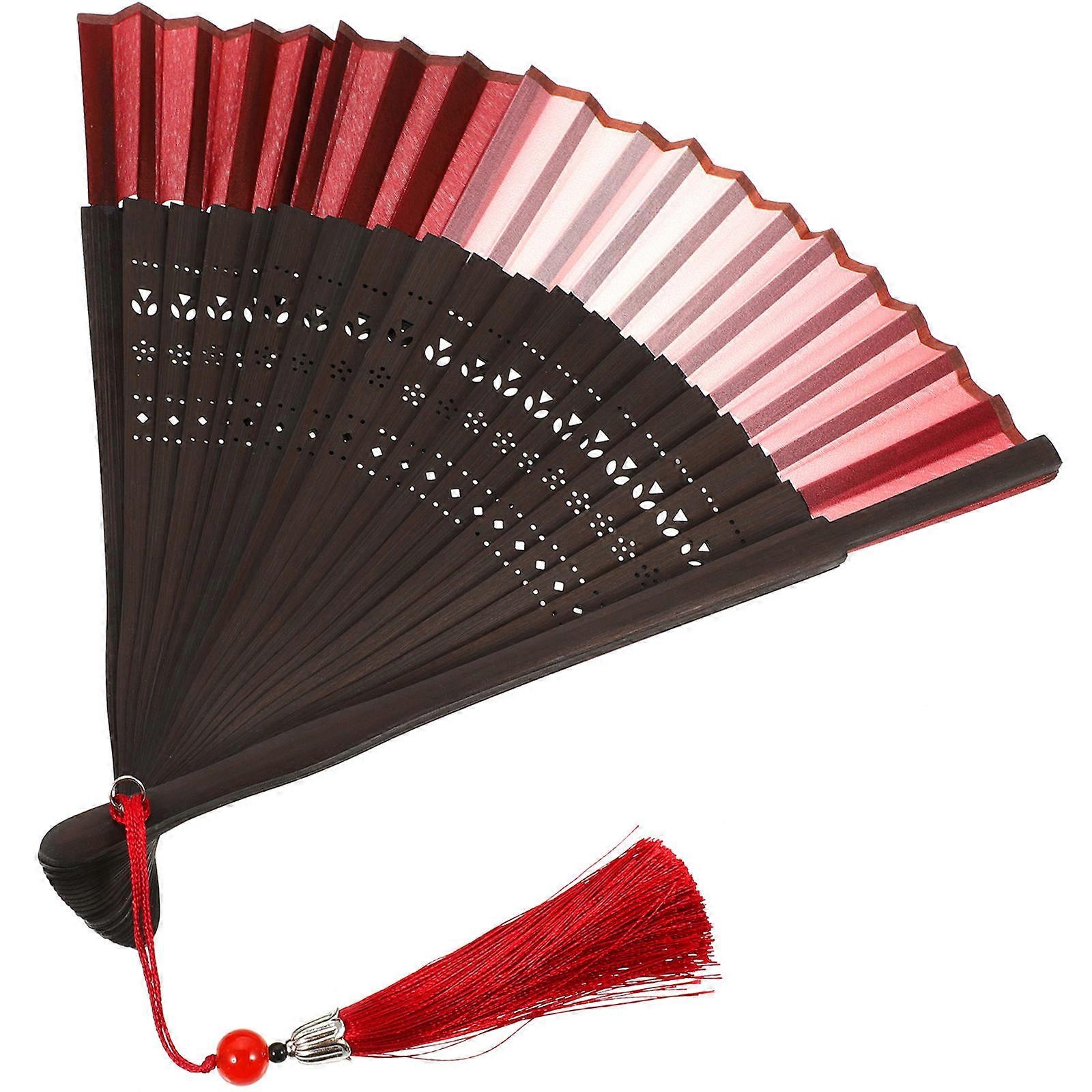 Foldable Handheld Chinese Folding Fan Made For Dance And Photography Prop Red Color 5Pcs