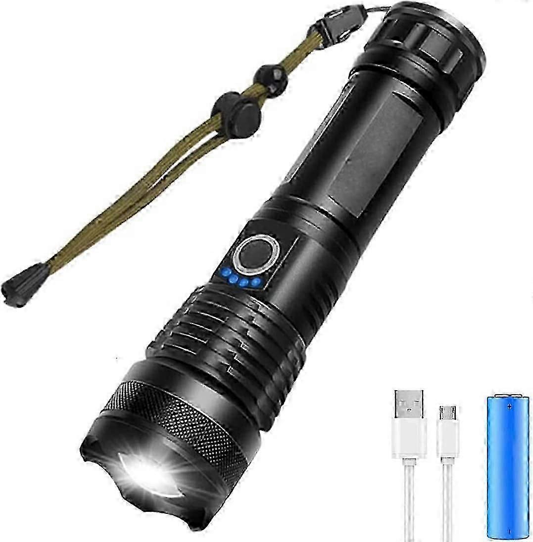 2025 5000 Lumens LED Flashlight, USB Rechargeable, Extremely Bright Tactical Torch, 5 Modes Zoomable Waterproof Torch