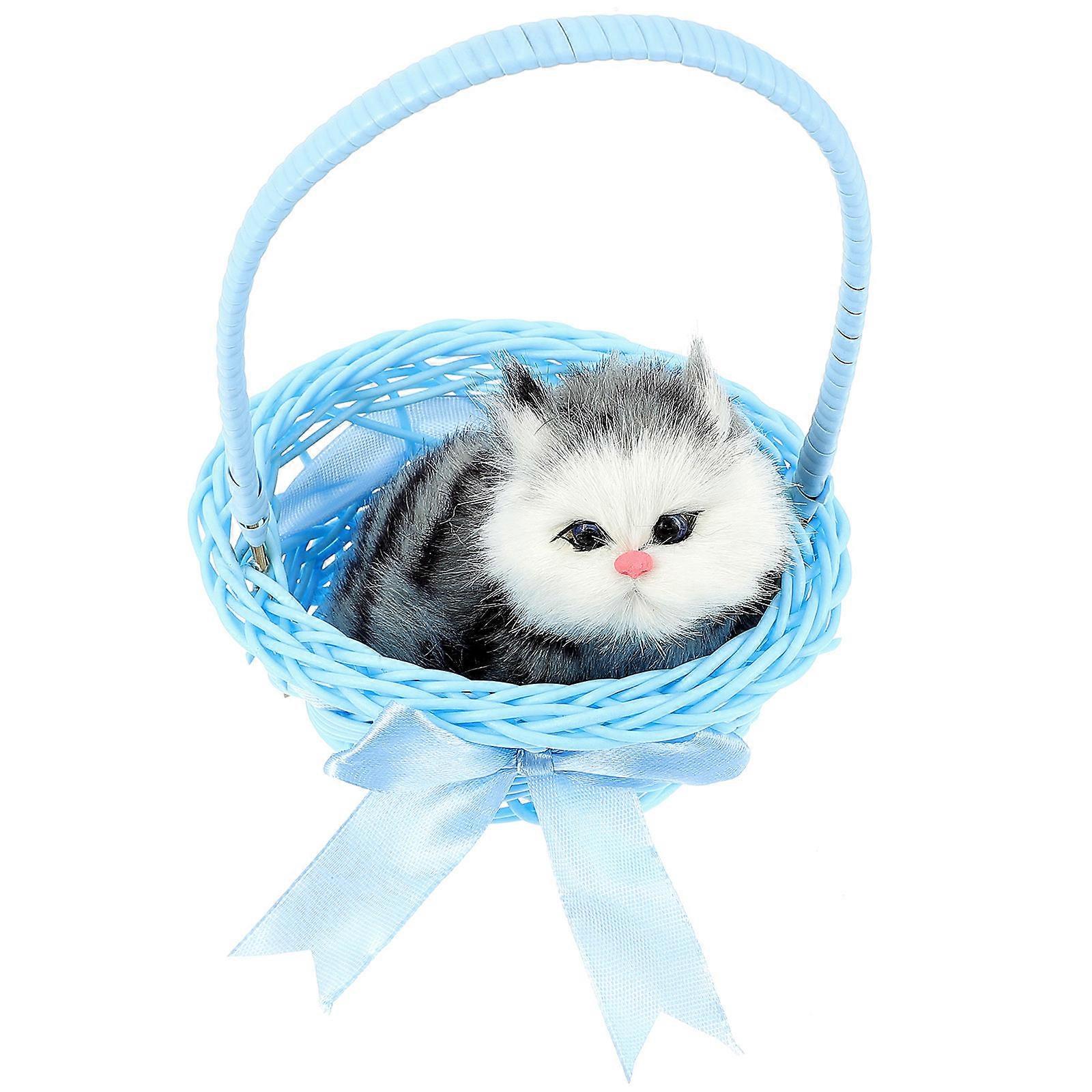 Cute Cat Basket Toy Ideal For Easter And Valentine's Day Decorations Made Of Realistic Material 1Set