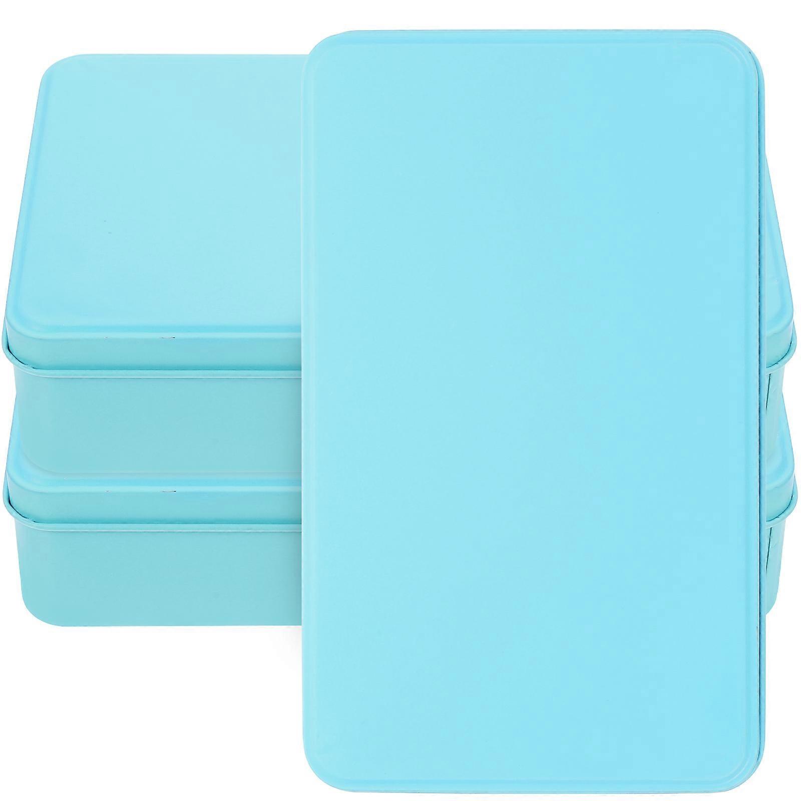 Sky-Blue Tin Storage Box 3Pcs Rectangle Tinplate Box For Storing Sweets Gifts Snacks And Other Small Items