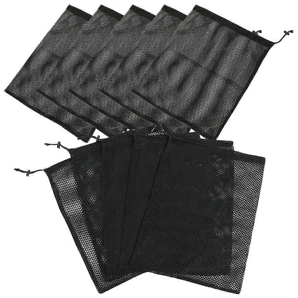 10Pcs Black Mesh Drawstring Bag for Laundry with Multi-Purpose Use