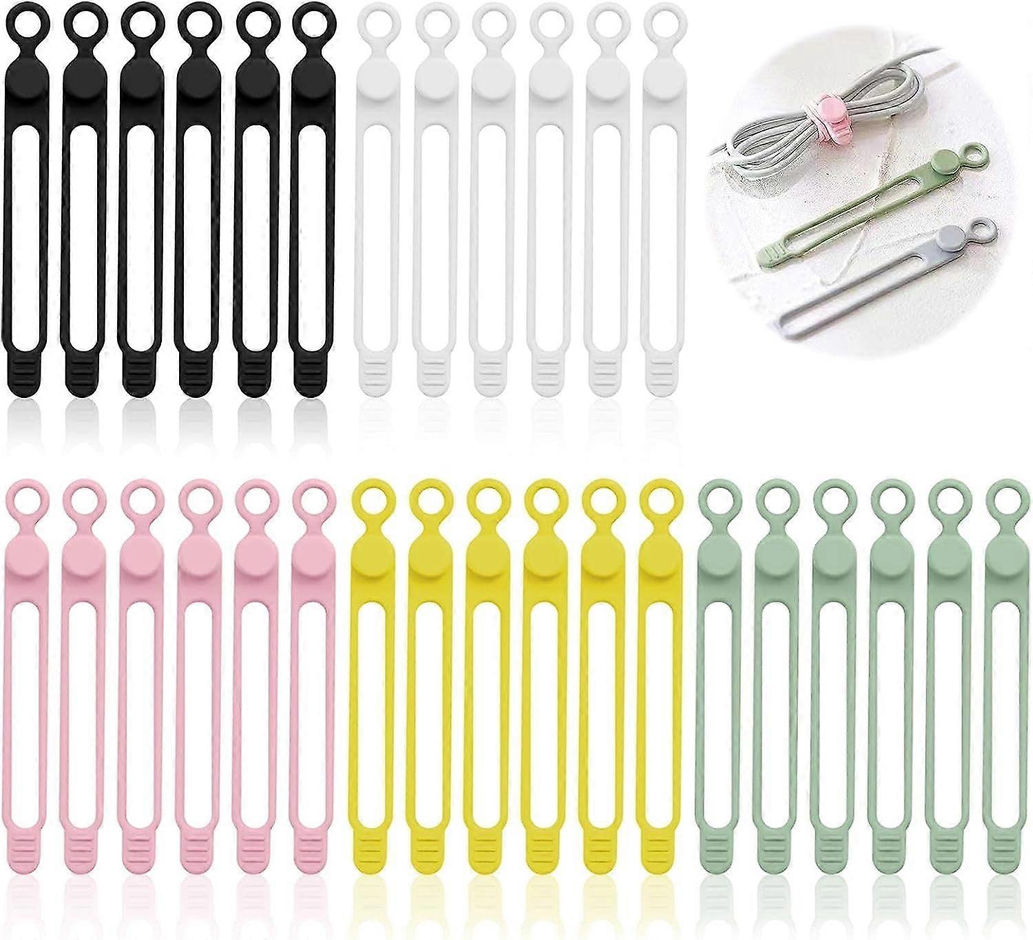 30PCS Silicone Cable Ties, compatible with data, charging & network cables - Reusable, Multi-Color