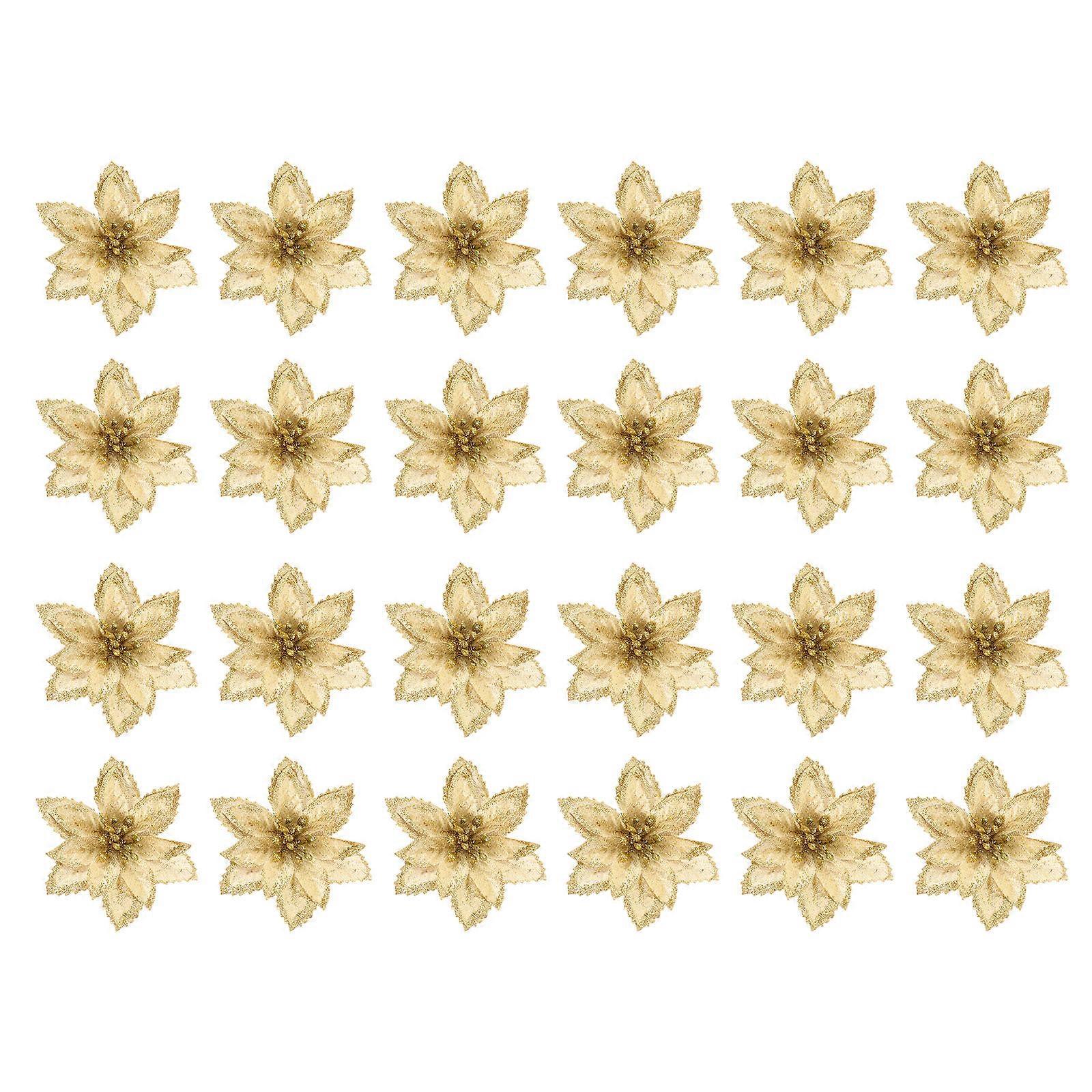 Glittery Artificial Flowers for Christmas Tree Decor 48Pcs