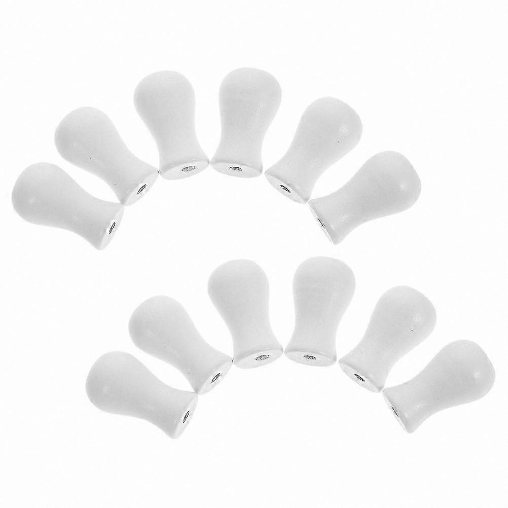 Simple White Wooden Blind Pull Cord Knobs - 12Pcs, 3.2x1.8x1.8cm, Sturdy Curtain Cord Ends