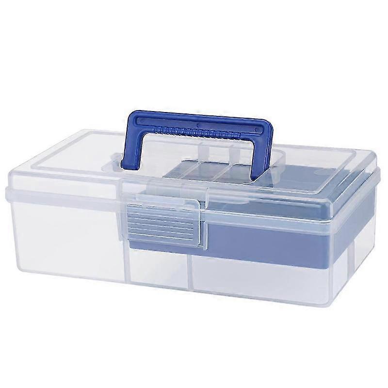 2 Layer Plastic Dividing Storage Box with Removable Tray, Portable Stationery Storage Container with