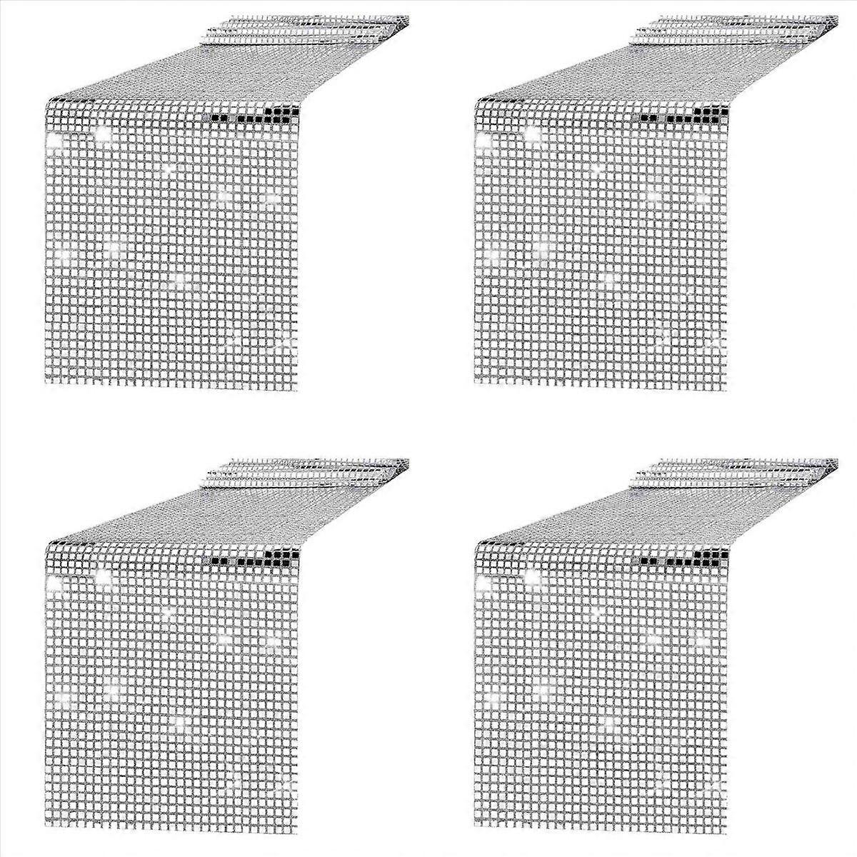 4X Disco Party Table Runner Mirror Silver Foil Table Runner Glitter Metallic Table Cover for Disco D