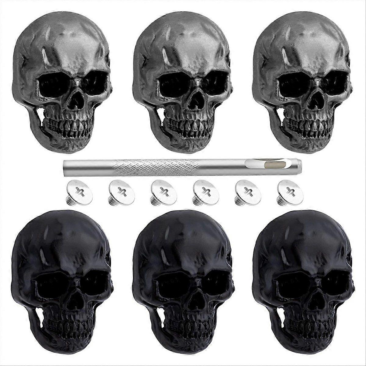6pcs Skull Rivets Studs for Clothing, Style Skull Head Buttons Screws