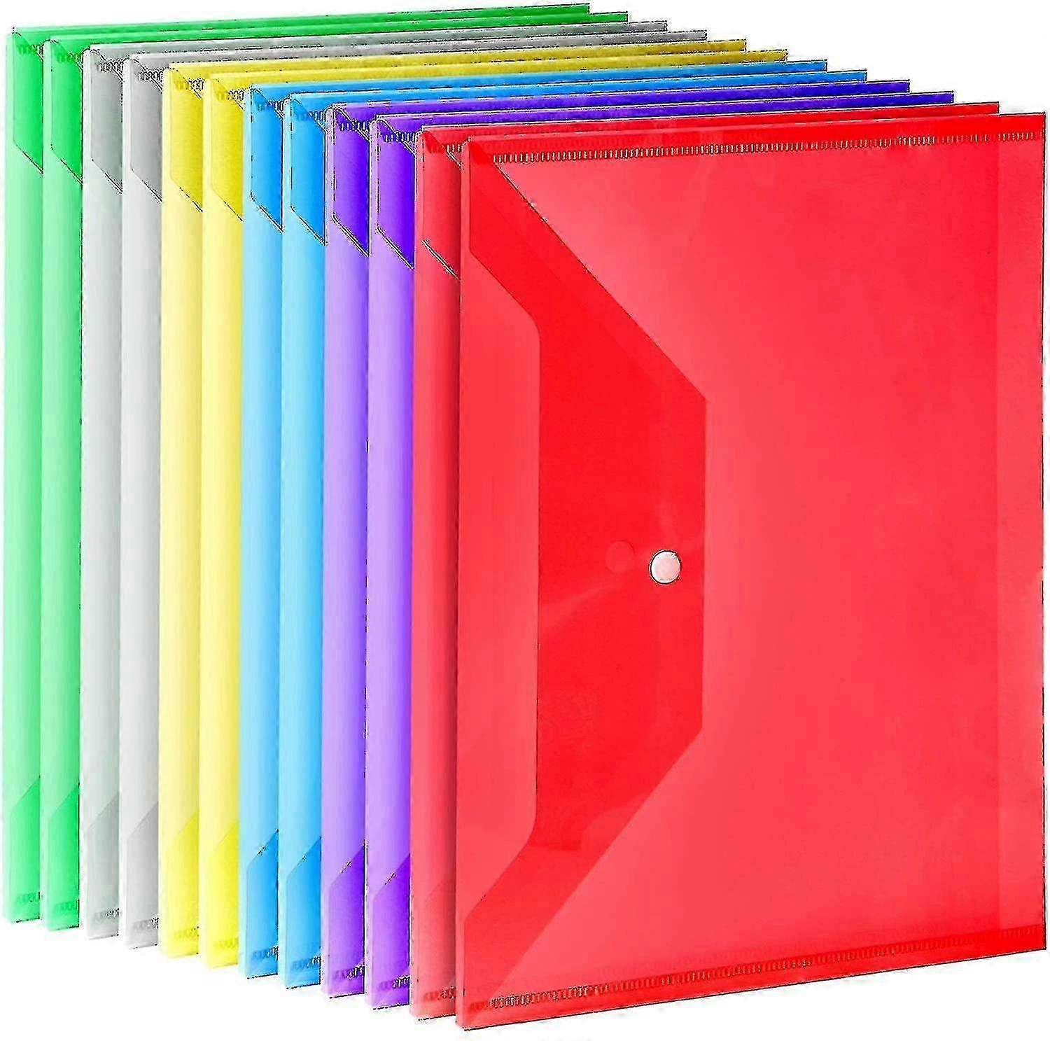 12 Pack Plastic Envelopes Poly Envelopes, A4 Clear File Bags Document Folders Document Organizers With Snap Button